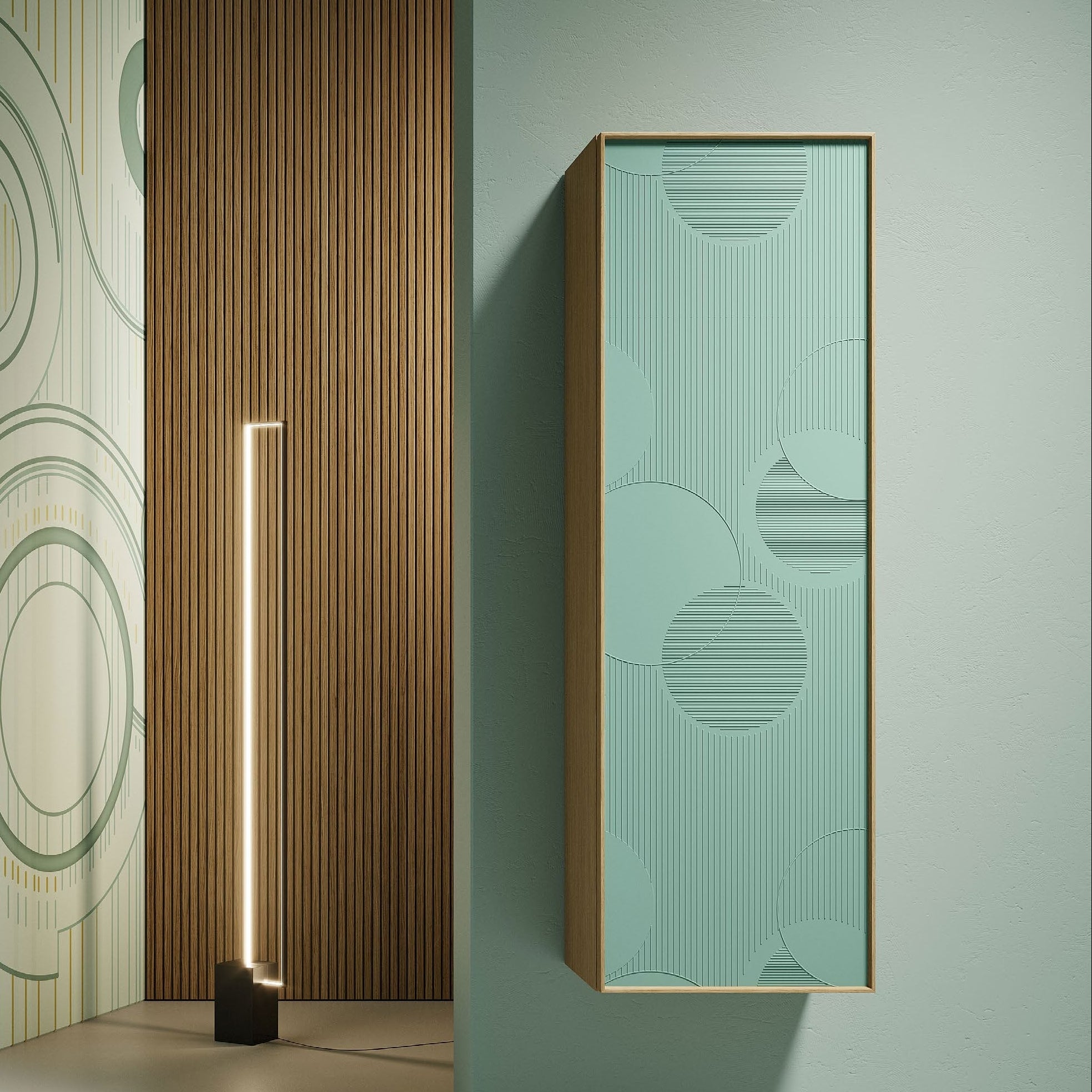 Colonna 1 Anta Rovere Gold Naturale e Laccato Bubble Stripes Laguna (Cod. CL051) - Mobiltesino