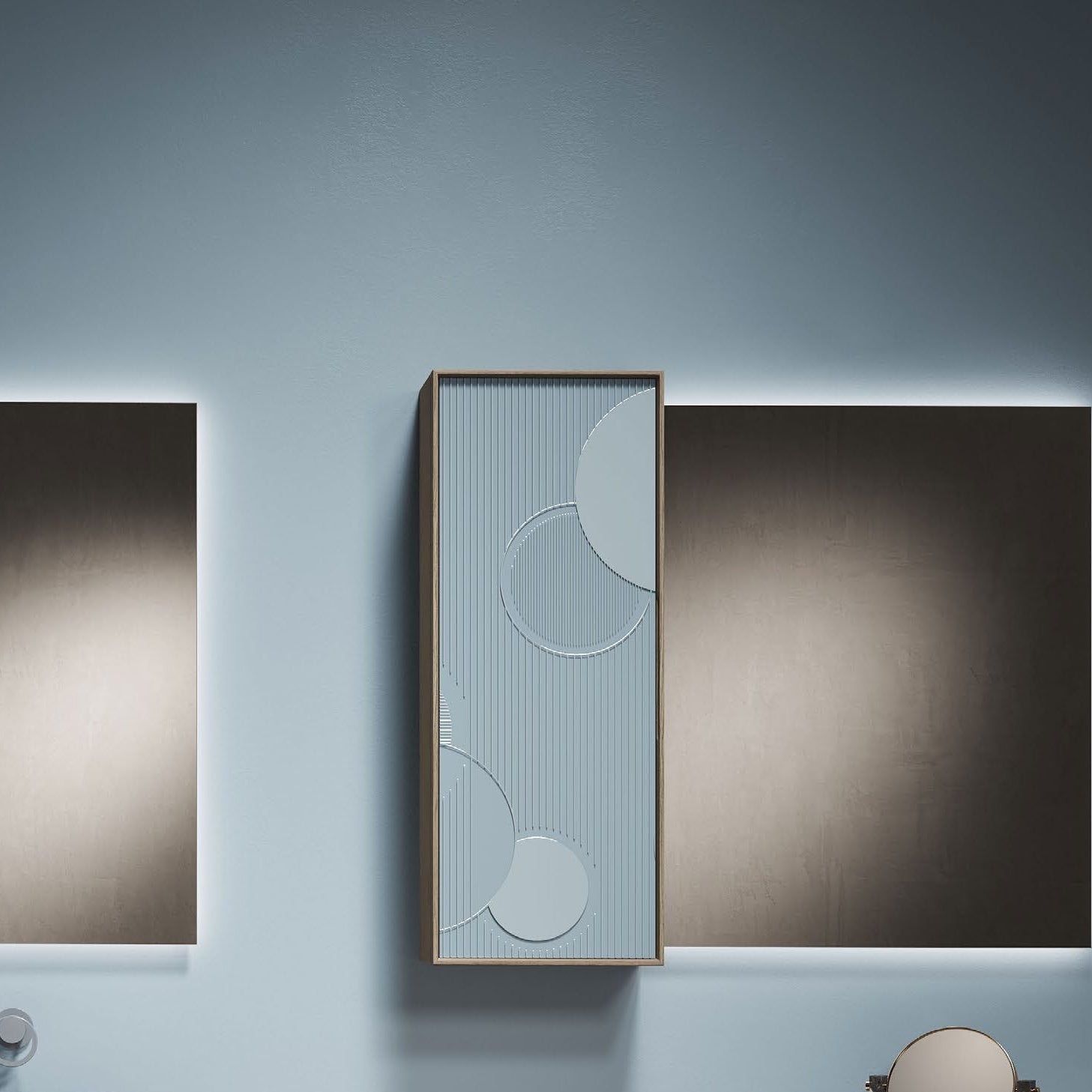 Pensile 1 Anta Rovere Sand Naturale e Vetro Bubble Stripes Balena (Cod. PN062) - Mobiltesino