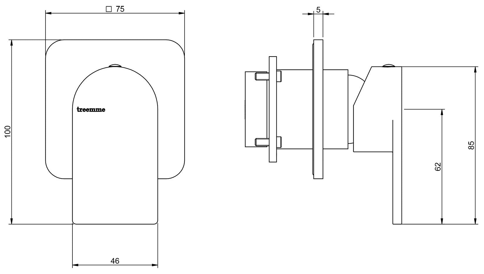 Monocomando Remoto lavabo/doccia incasso Cromo - Treemme Ran