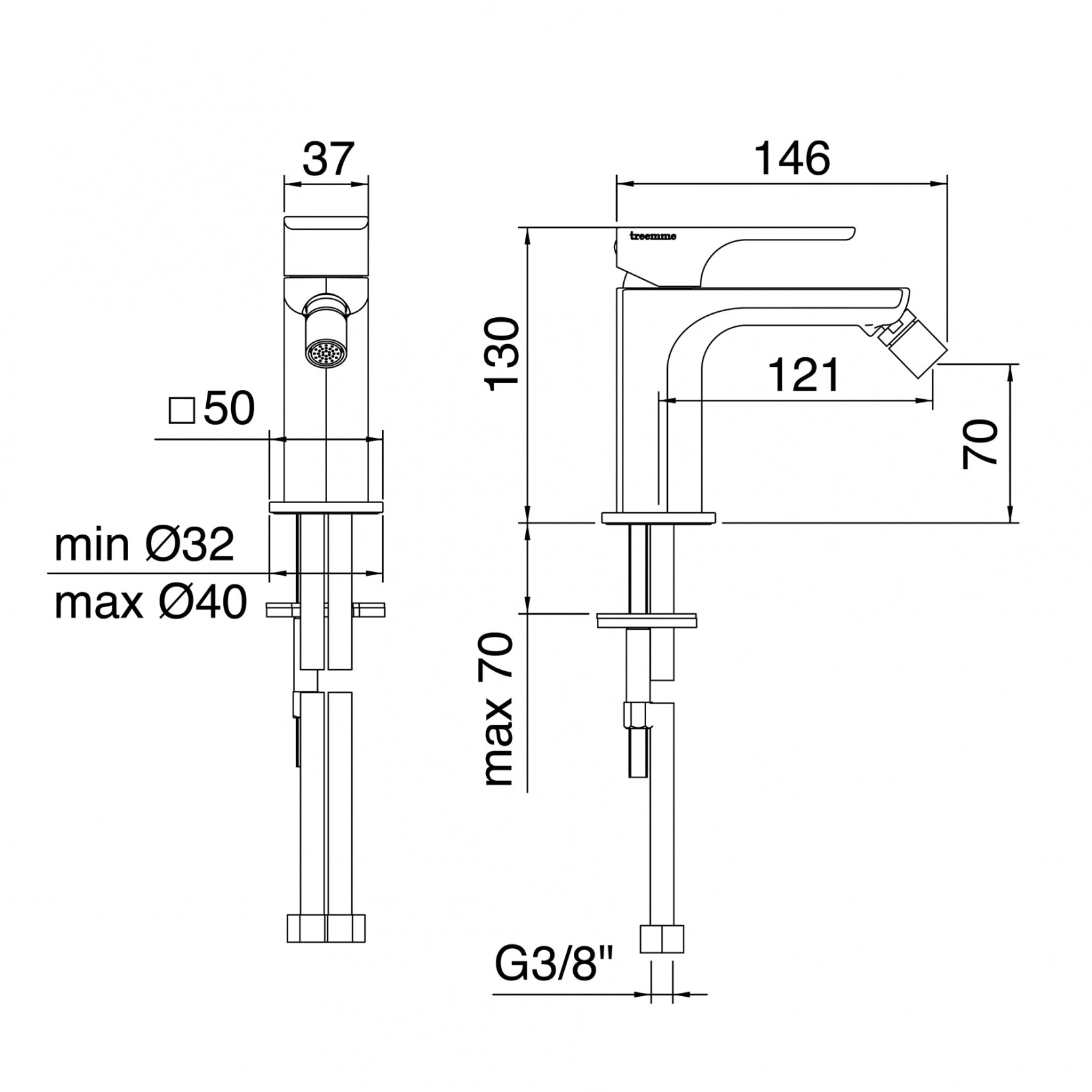 Miscelatore monocomando bidet Cromo - Treemme Hask
