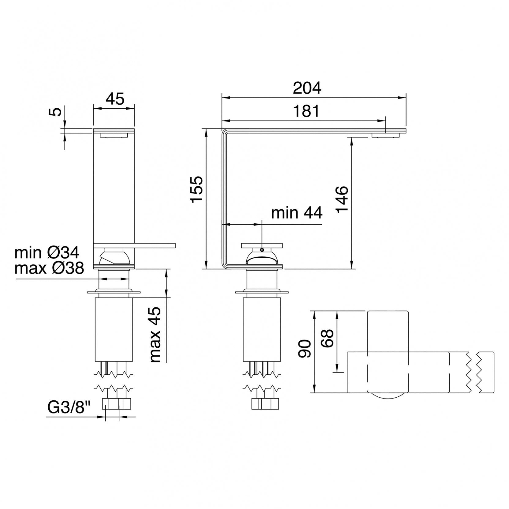Miscelatore monocomando lavabo incasso 170 (Cod. RWIT-2851-IS-97) - Treemme 5Mm