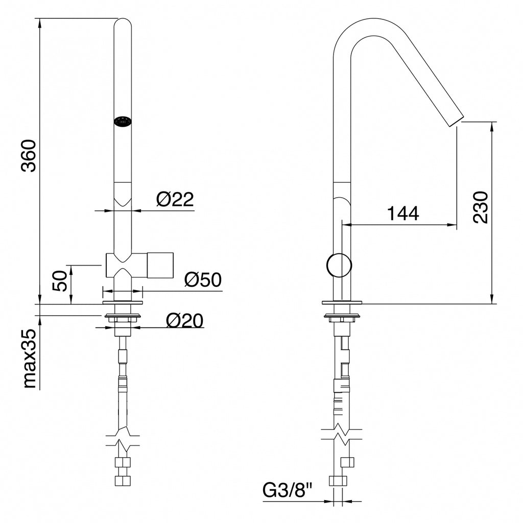 Miscelatore lavello (Cod. IT-1134-IS-2H-ZZ) - Treemme 22Mm