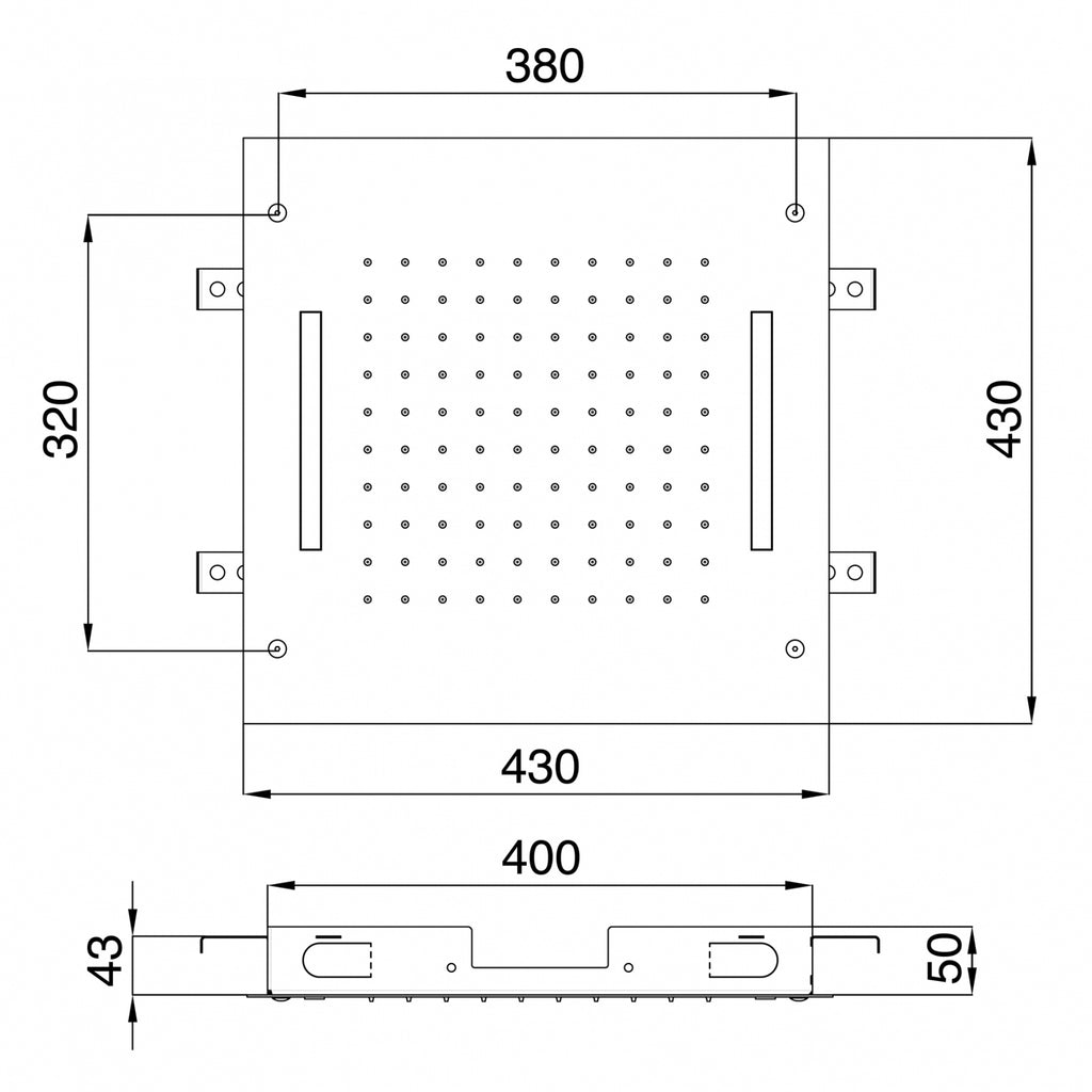 Soffione a soffitto ad incasso con pioggia e cromoterapia (Cod. IT-RTBR-306-IS) - Treemme Showers Inox