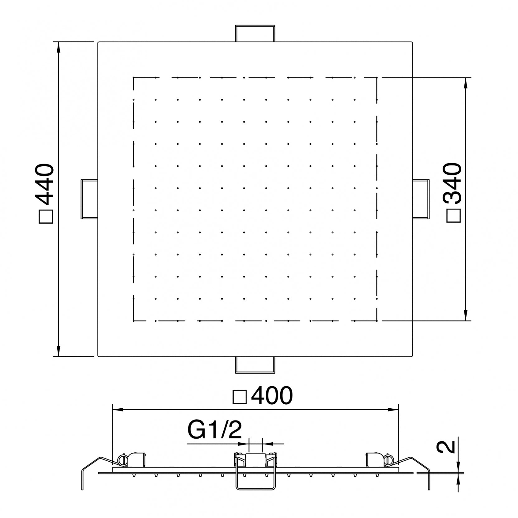 Soffione per controsoffitto 440 x 440 mm (Cod. IT-RTBR-384-IS) - Treemme Showers Inox