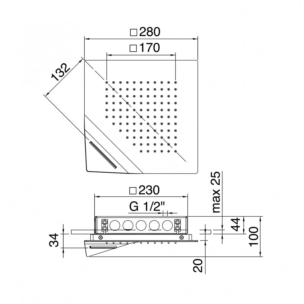 Soffione per controsoffitto 280 x 280 mm (Cod. IT-RTBR-406-IS) - Treemme Showers Inox