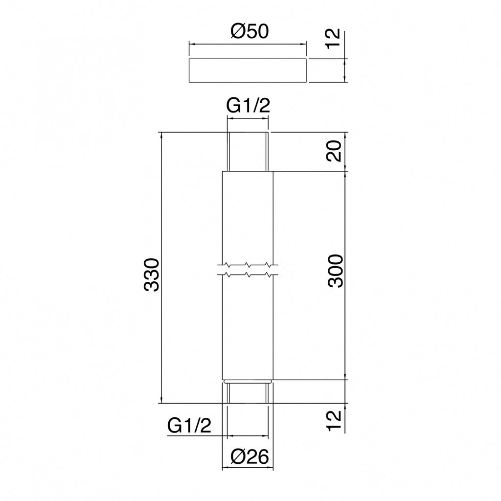 Braccio doccia da soffitto 300 mm (Cod. IT-RTBR-341-IS) - Treemme Showers Inox