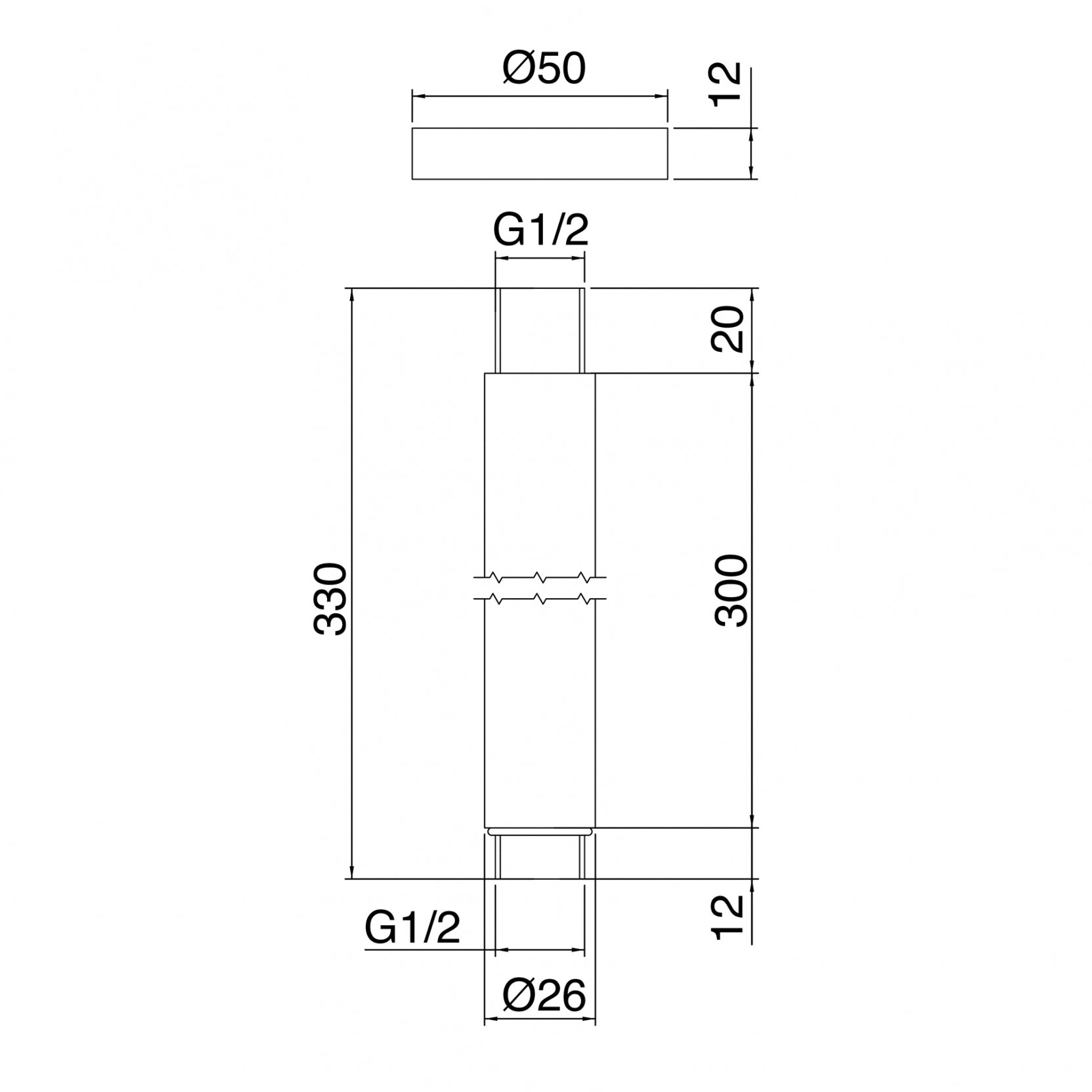 Braccio doccia da soffitto 300 mm (Cod. IT-RTBR-341-IS) - Treemme Showers Inox