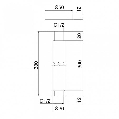 Braccio doccia da soffitto 300 mm (Cod. IT-RTBR-341-IS) - Treemme Showers Inox