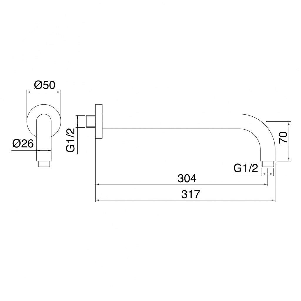 Braccio doccia 300 mm (Cod. IT-RTBR-343-IS) - Treemme Showers Inox