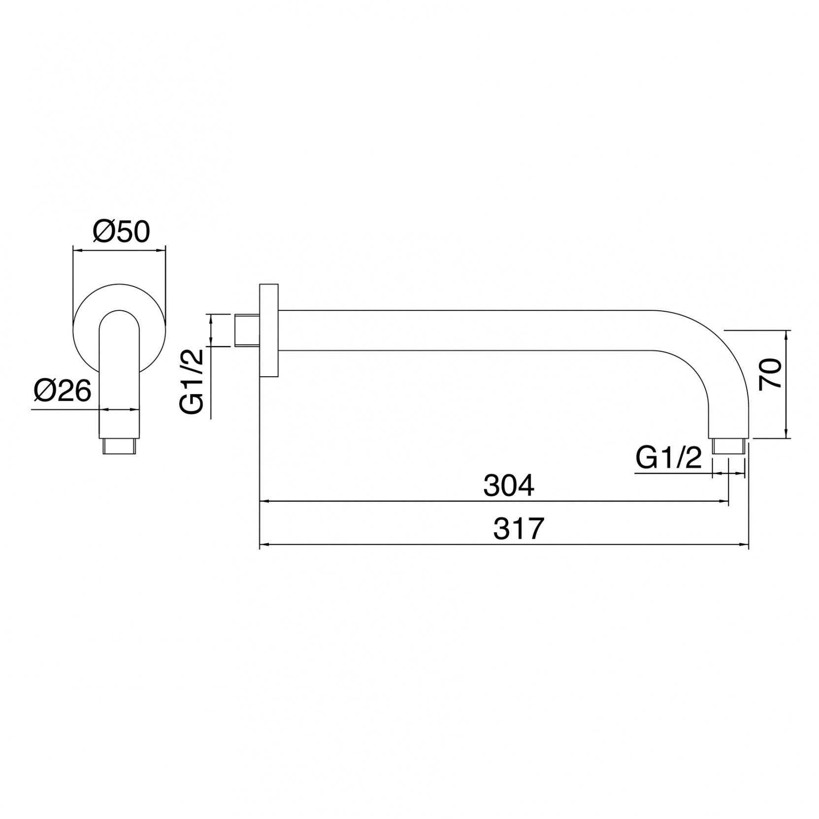 Braccio doccia 300 mm (Cod. IT-RTBR-343-IS) - Treemme Showers Inox