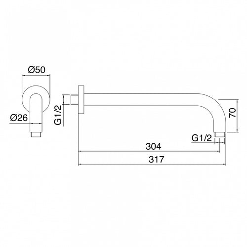 Braccio doccia 300 mm (Cod. IT-RTBR-343-IS) - Treemme Showers Inox