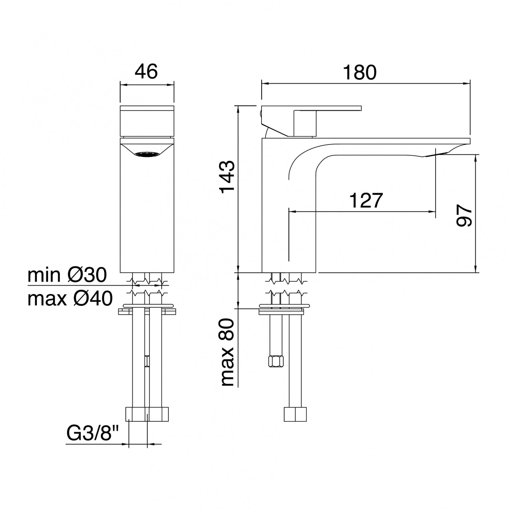 Miscelatore monocomando lavabo 97 (Cod. IT-2211-CC-RN-ZZ) - Treemme Ran