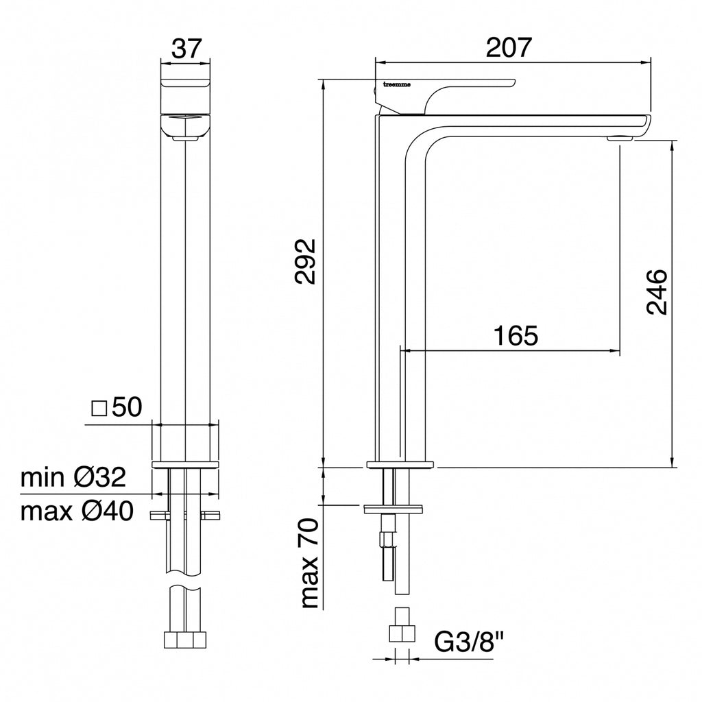Miscelatore monocomando lavabo 246 (Cod. IT-6A18-CC-HA-ZZ) - Treemme Hask