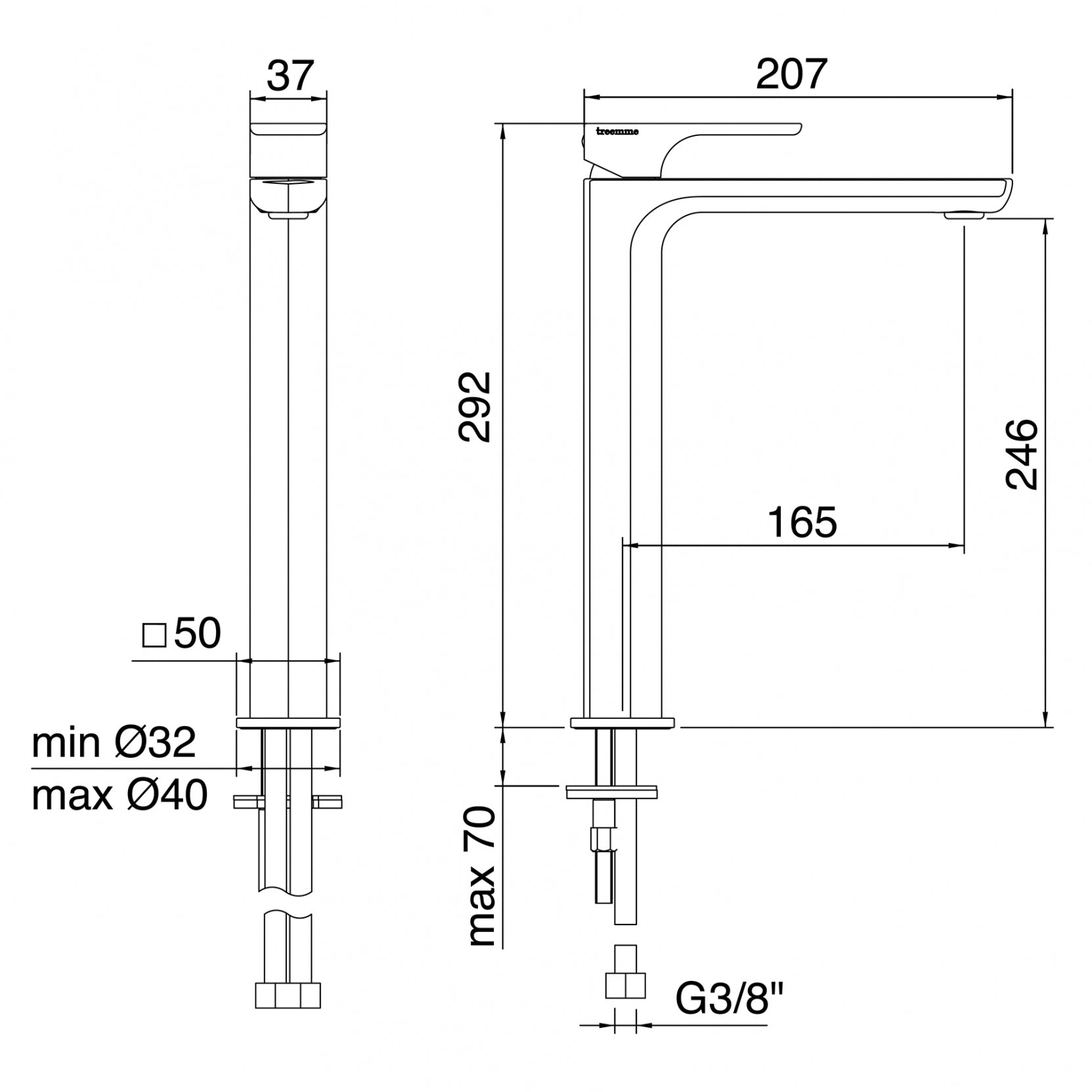 Miscelatore monocomando lavabo 246 (Cod. IT-6A18-CC-HA-ZZ) - Treemme Hask