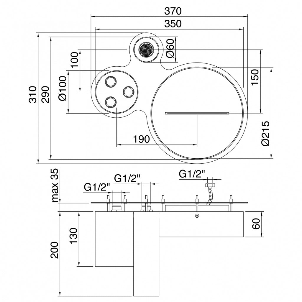 Soffione a soffitto 3 funzioni IT-RTBR-409-IS