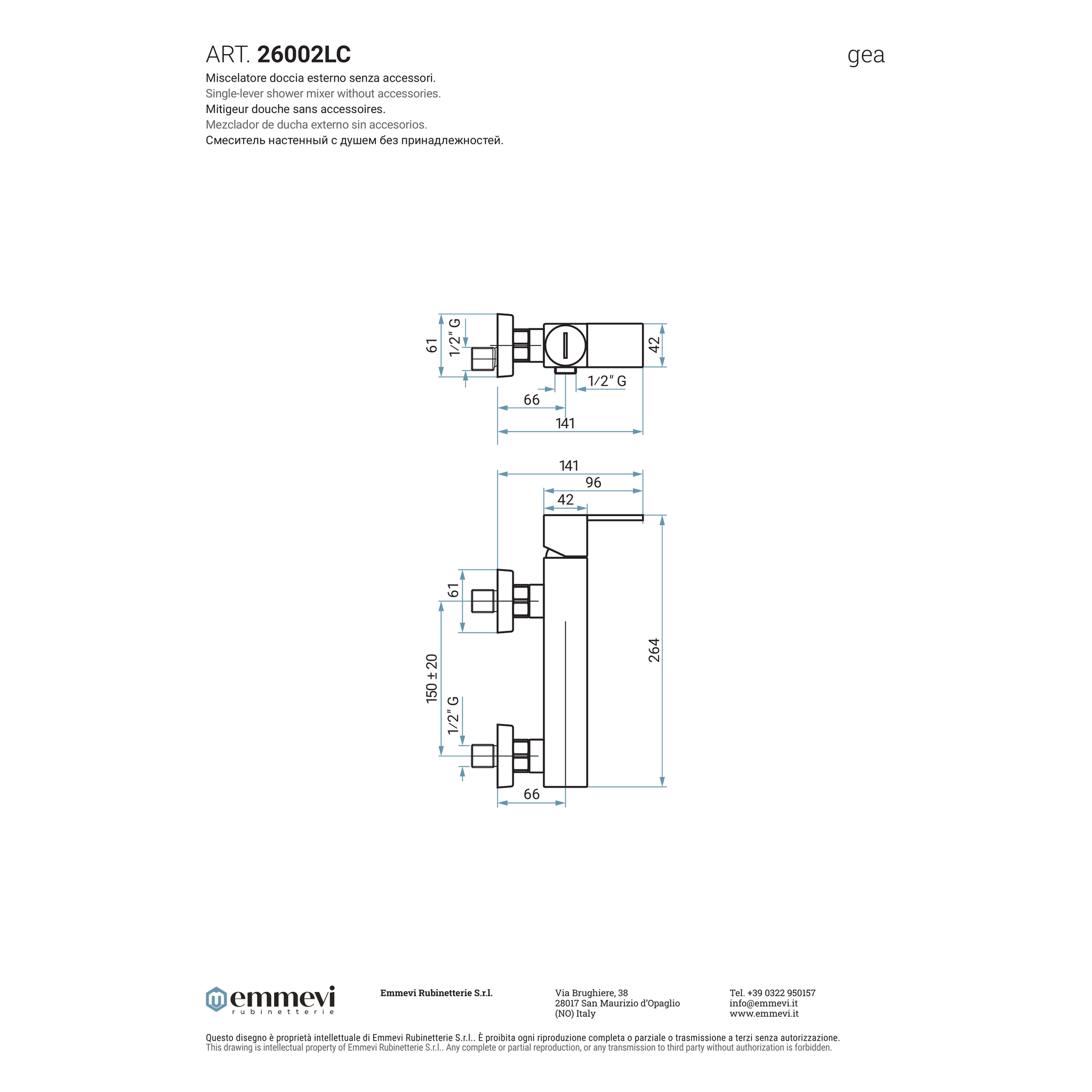 Miscelatore doccia esterno senza accessori (Cod. 26002LC) - Collezione Gea