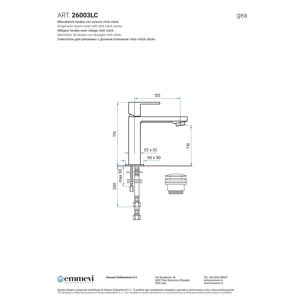 Miscelatore lavabo con scarico click clack (Cod. 26003LC) - Collezione Gea