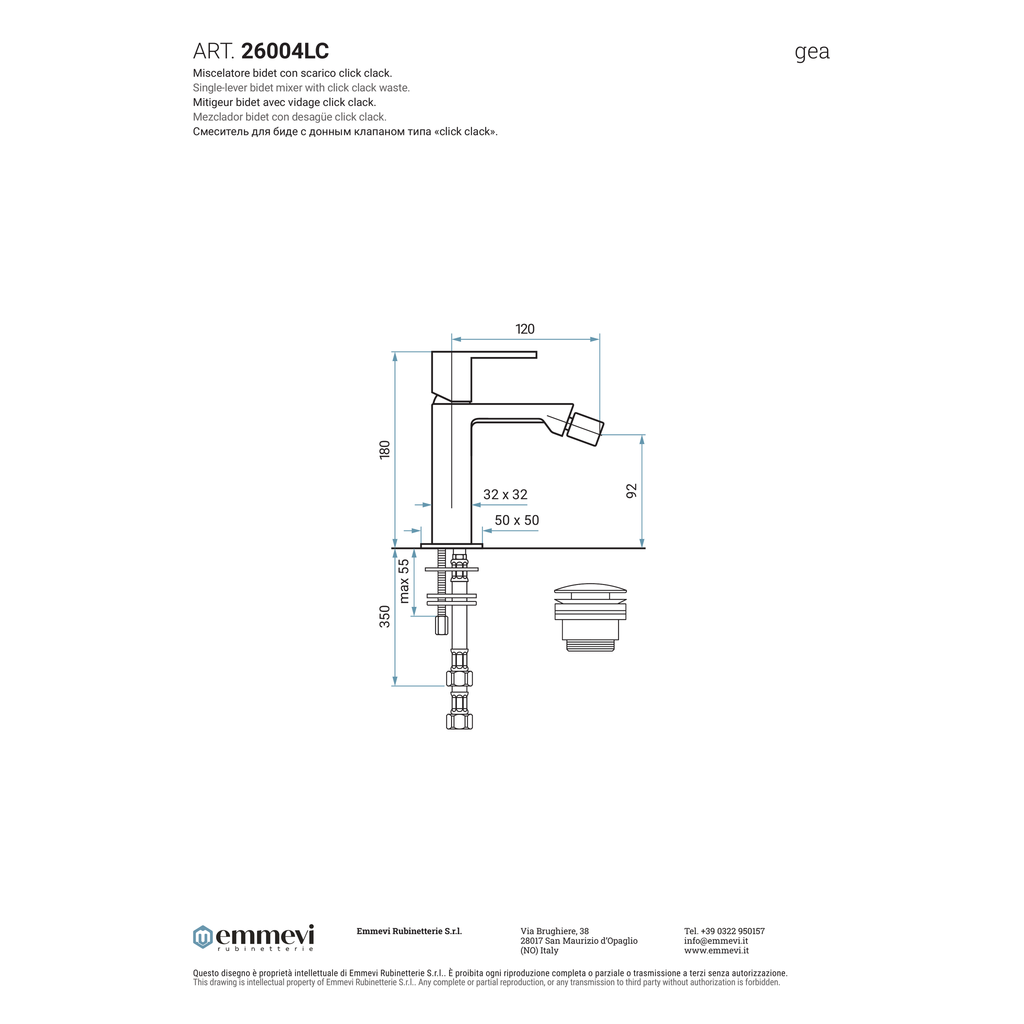Miscelatore bidet con scarico click clack (Cod. 26004LC) - Collezione Gea