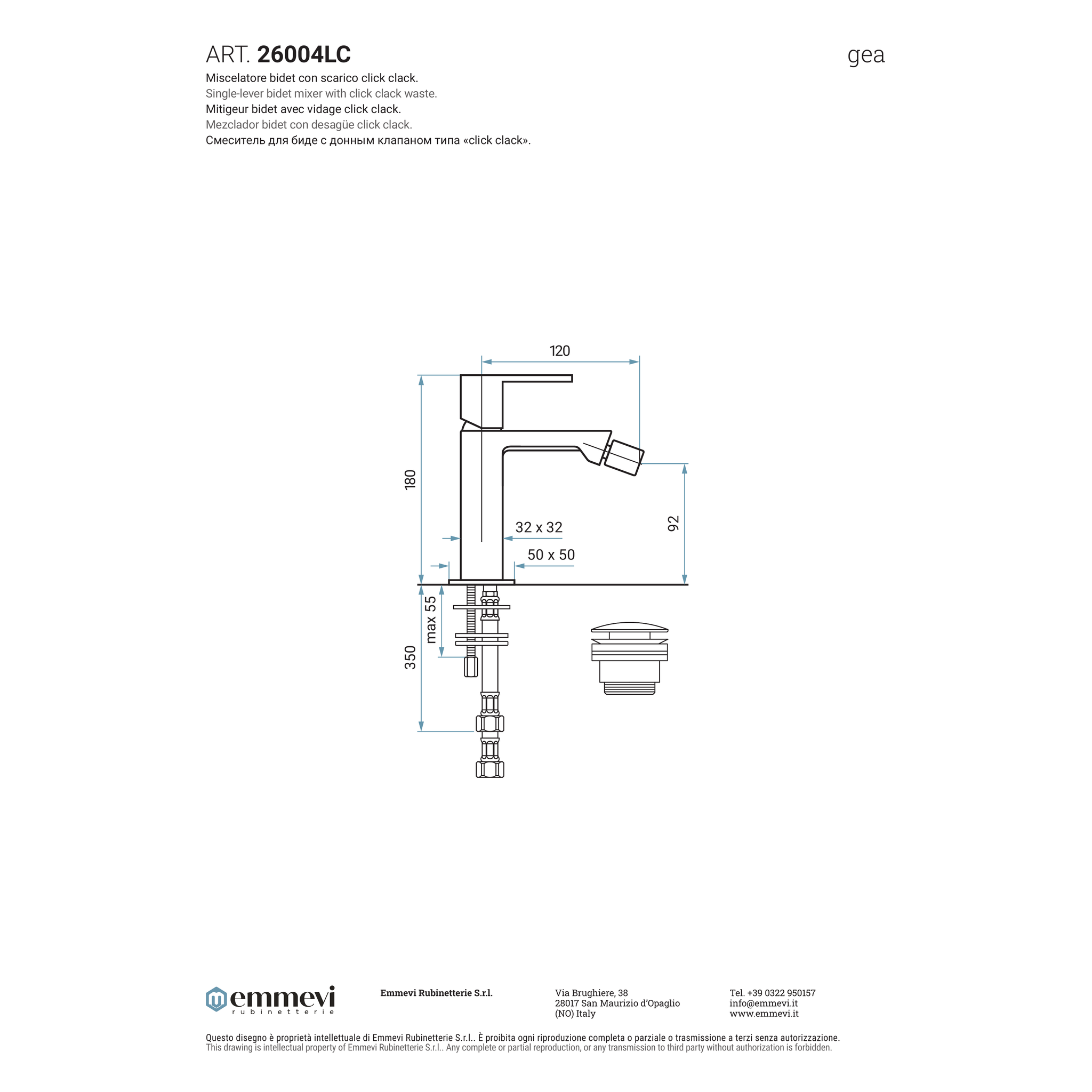 Miscelatore bidet con scarico click clack (Cod. 26004LC) - Collezione Gea