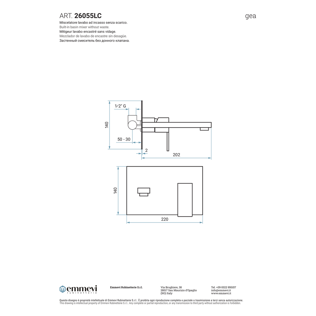 Miscelatore lavabo incasso senza accessori (Cod. 26055LC) - Collezione Gea