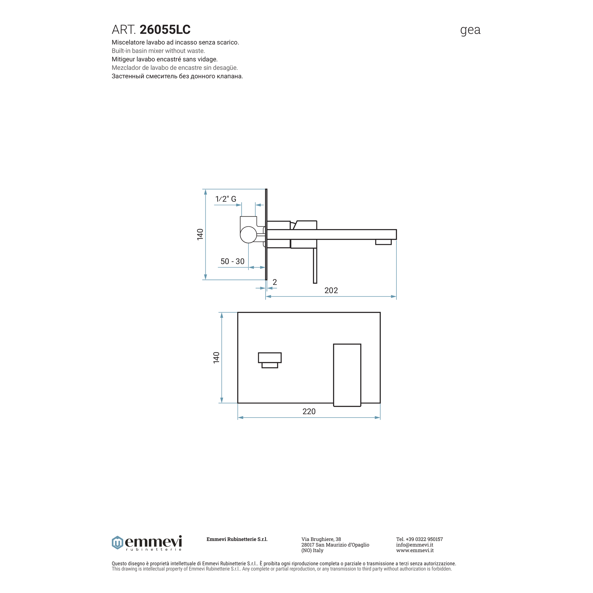 Miscelatore lavabo incasso senza accessori (Cod. 26055LC) - Collezione Gea