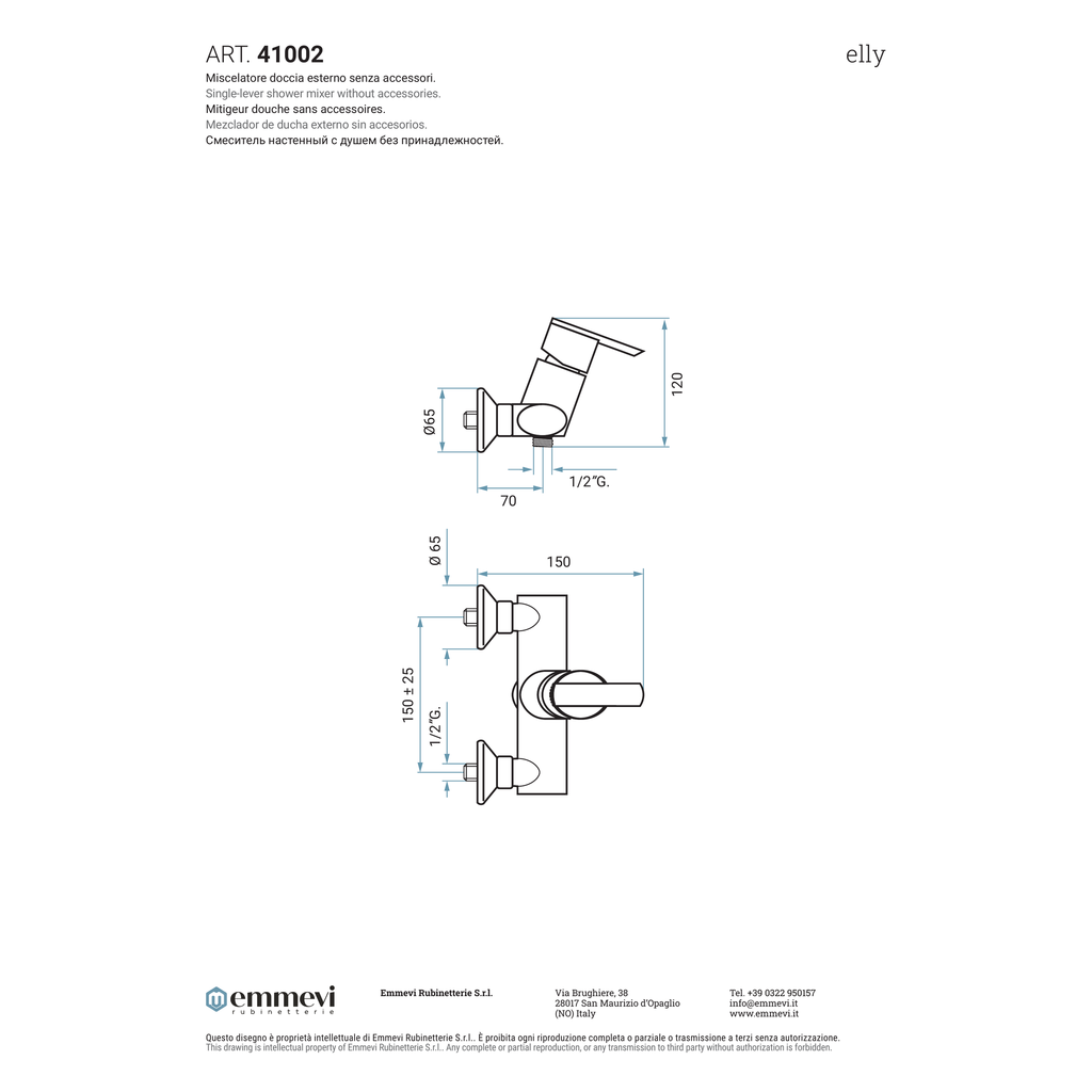 Miscelatore doccia esterno cromo senza accessori (Cod. 41002) - Collezione Elly
