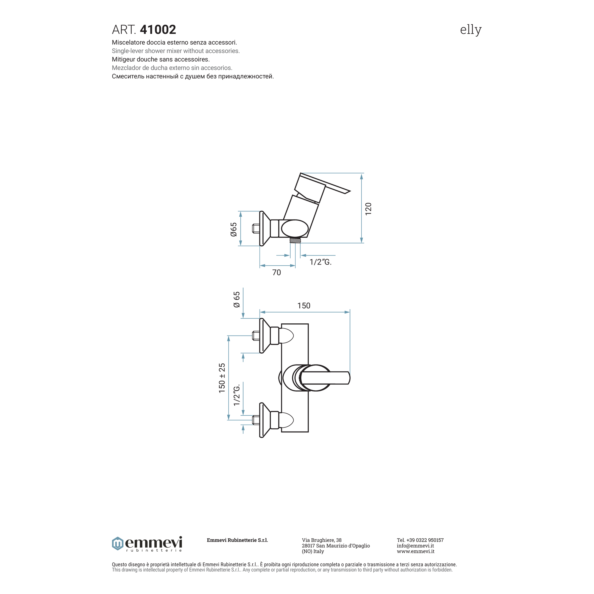 Miscelatore doccia esterno cromo senza accessori (Cod. 41002) - Collezione Elly