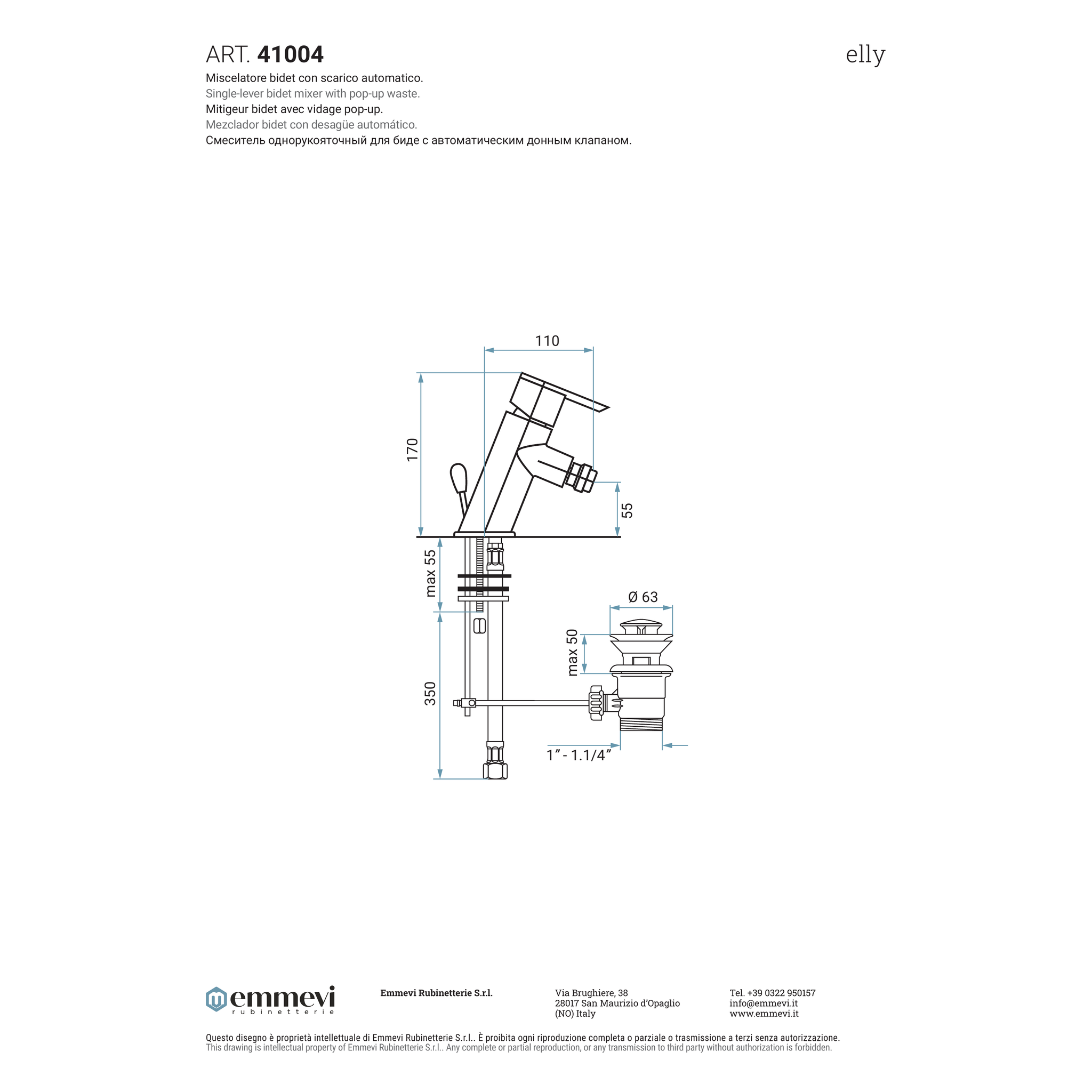 Miscelatore bidet cromo con scarico automatico (Cod. 41004) - Collezione Elly