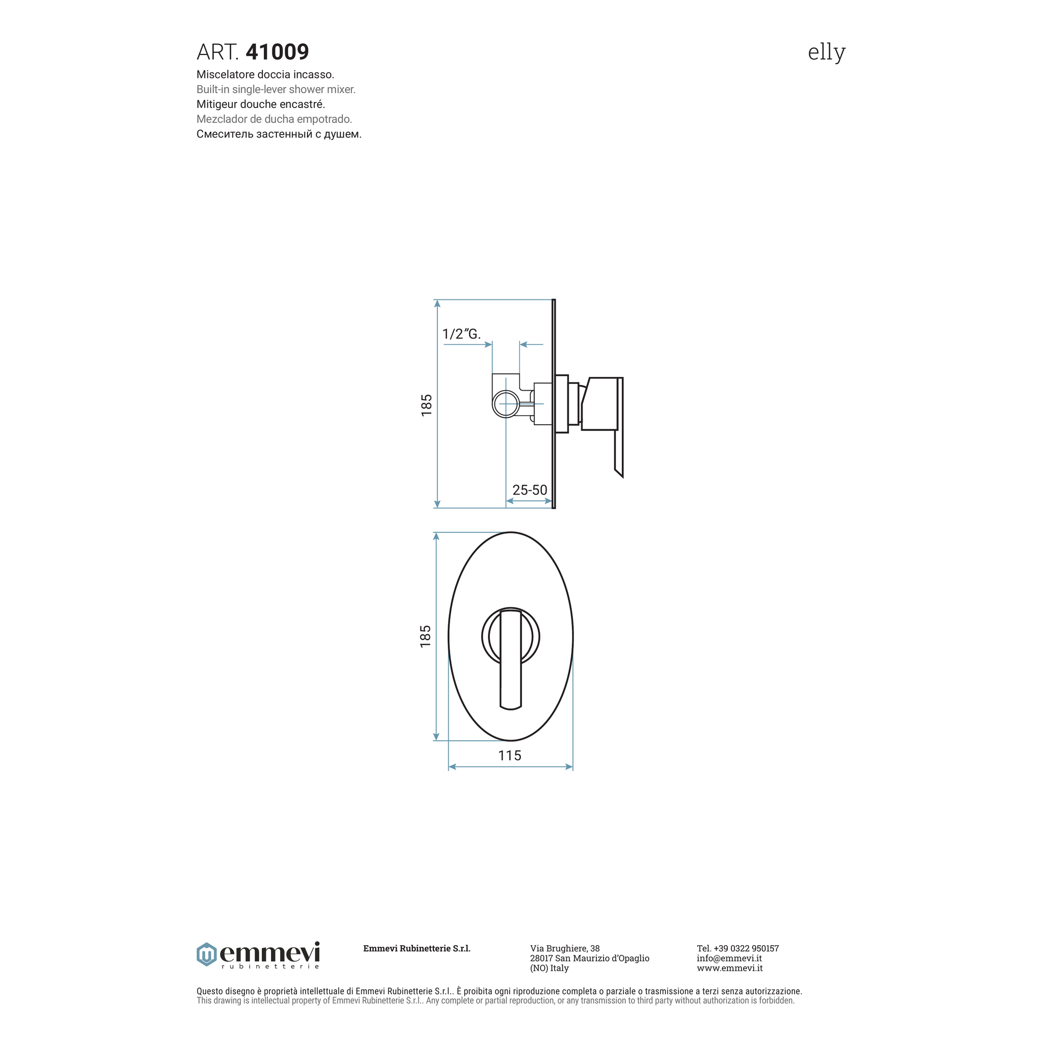 Miscelatore doccia incasso cromo (Cod. 41009) - Collezione Elly