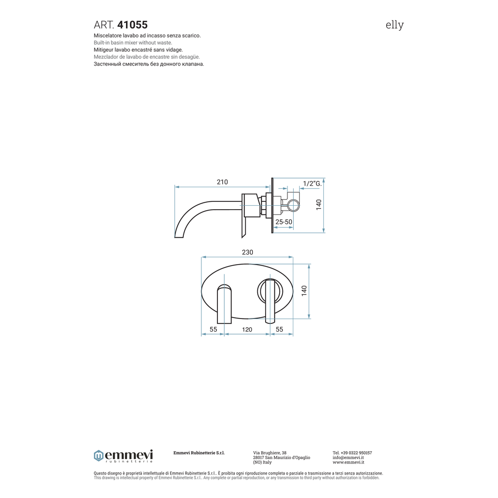 Miscelatore lavabo incasso cromo senza scarico (Cod. 41055) - Collezione Elly