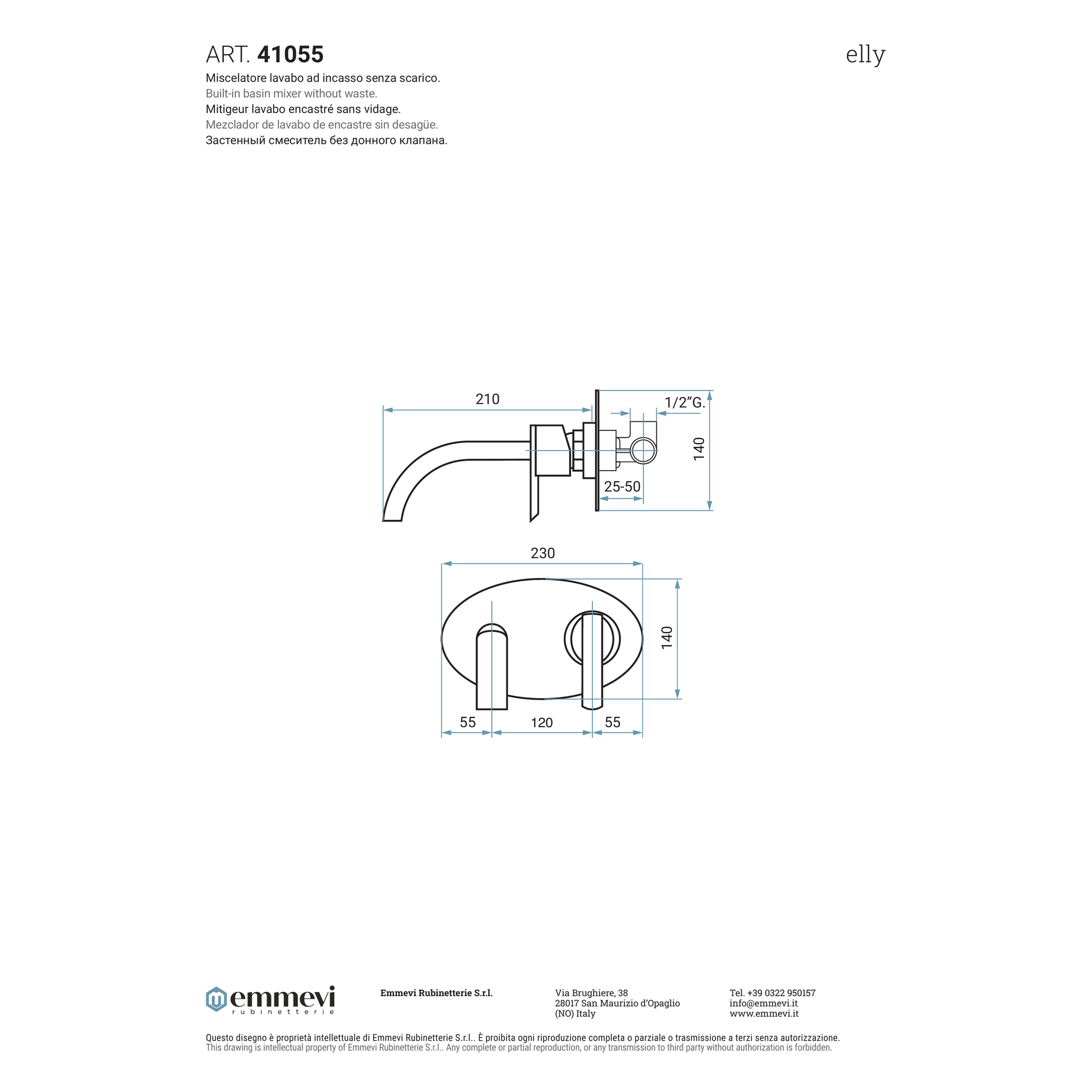 Miscelatore lavabo incasso cromo senza scarico (Cod. 41055) - Collezione Elly