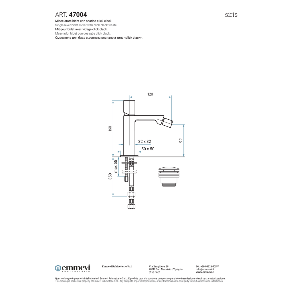 Miscelatore bidet cromo con scarico click clack (Cod. 47004) - Collezione Siris