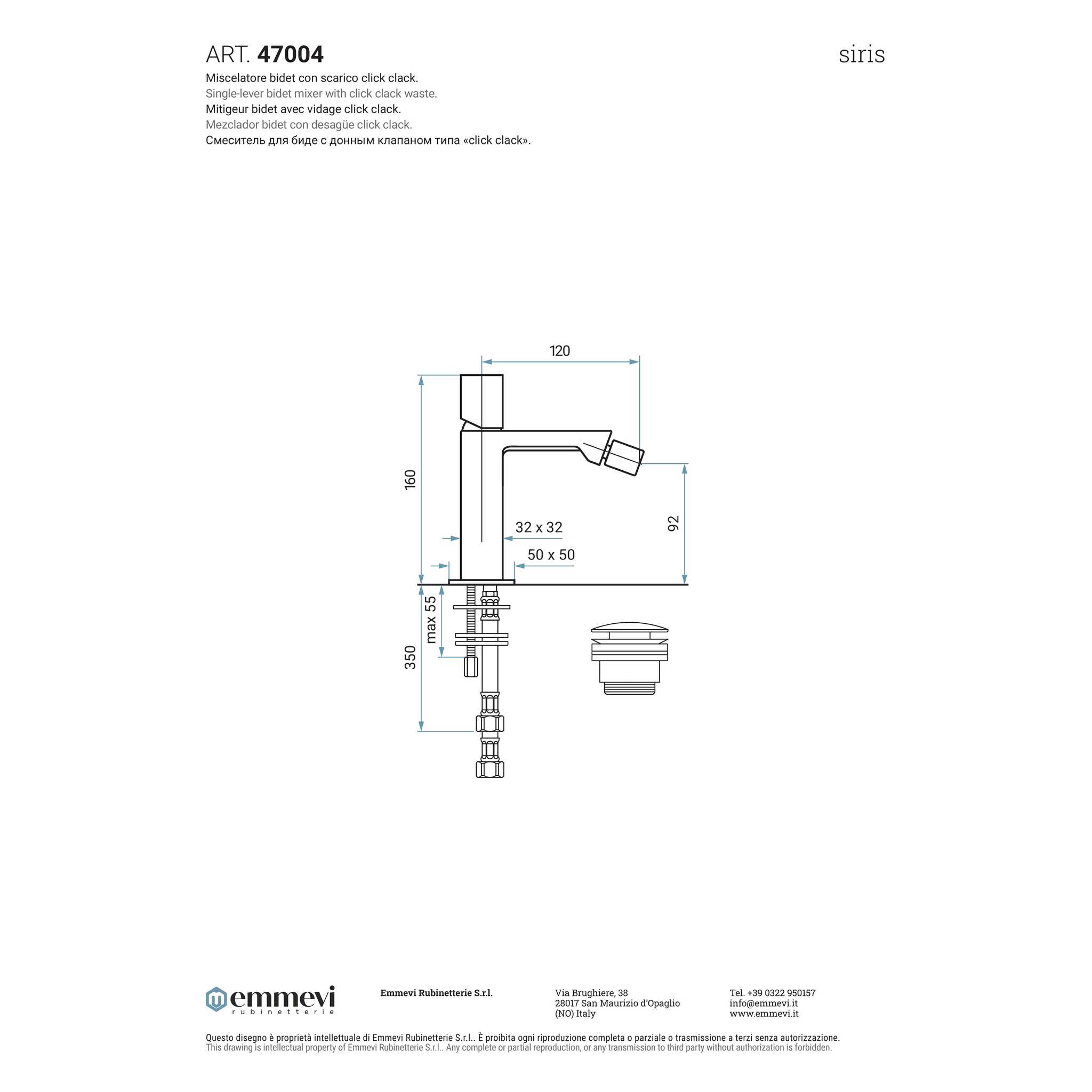 Miscelatore bidet cromo con scarico click clack (Cod. 47004) - Collezione Siris