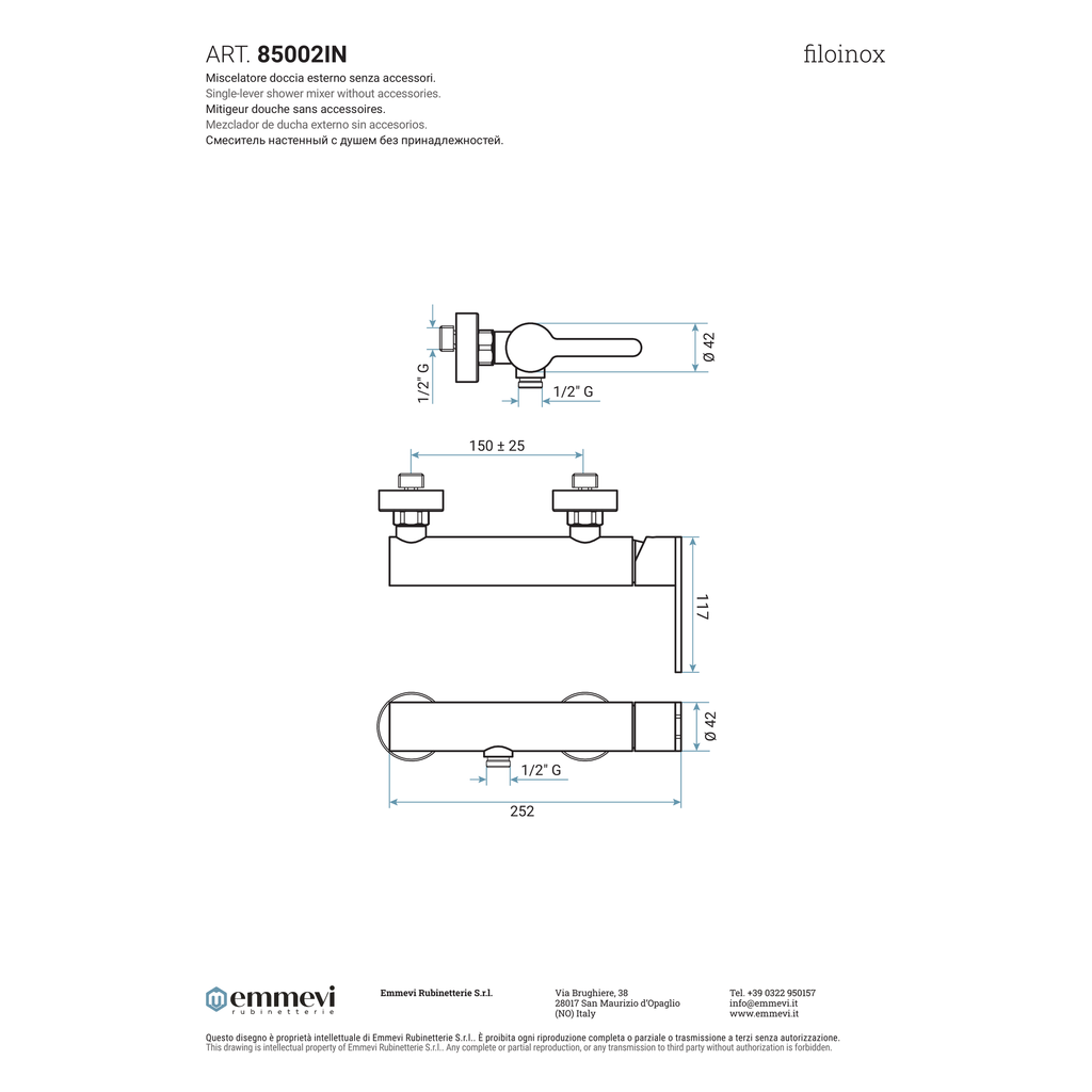 Miscelatore doccia esterno acciaio inox (Cod. 85002IN) - Collezione Filoinox