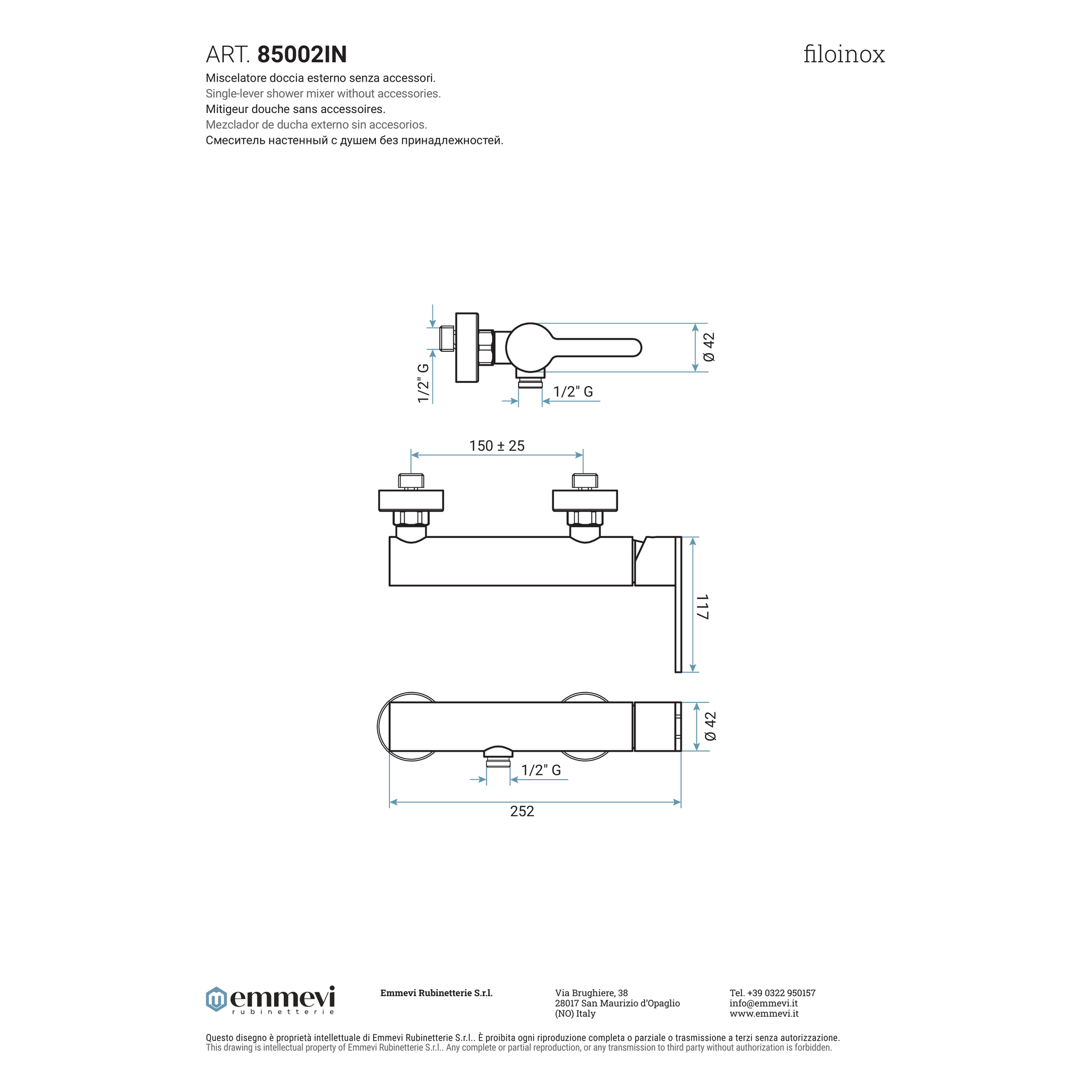 Miscelatore doccia esterno acciaio inox (Cod. 85002IN) - Collezione Filoinox