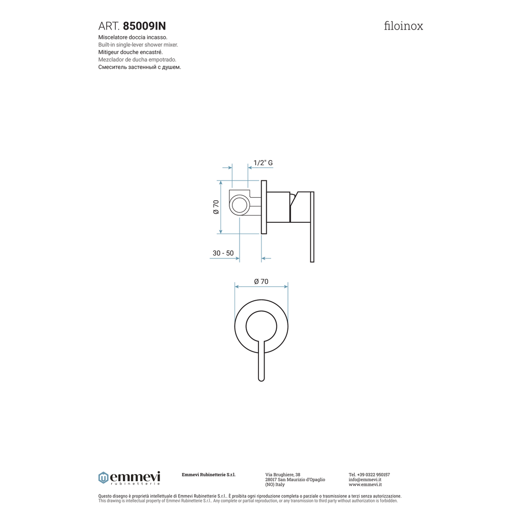 Miscelatore doccia incasso in acciaio inox (Cod. 85009IN) - Emmevi Filoinox