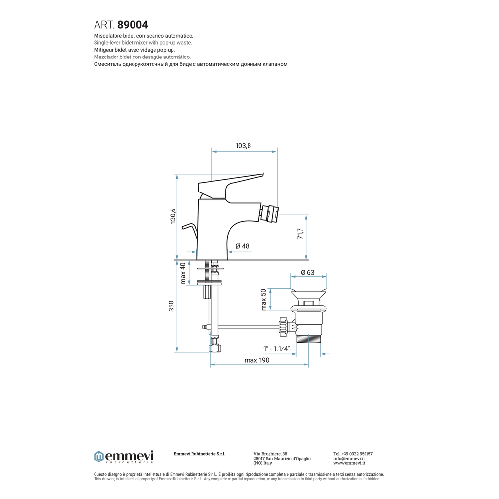 Miscelatore bidet con scarico automatico (Cod. 89004) - Emmevi Nicla