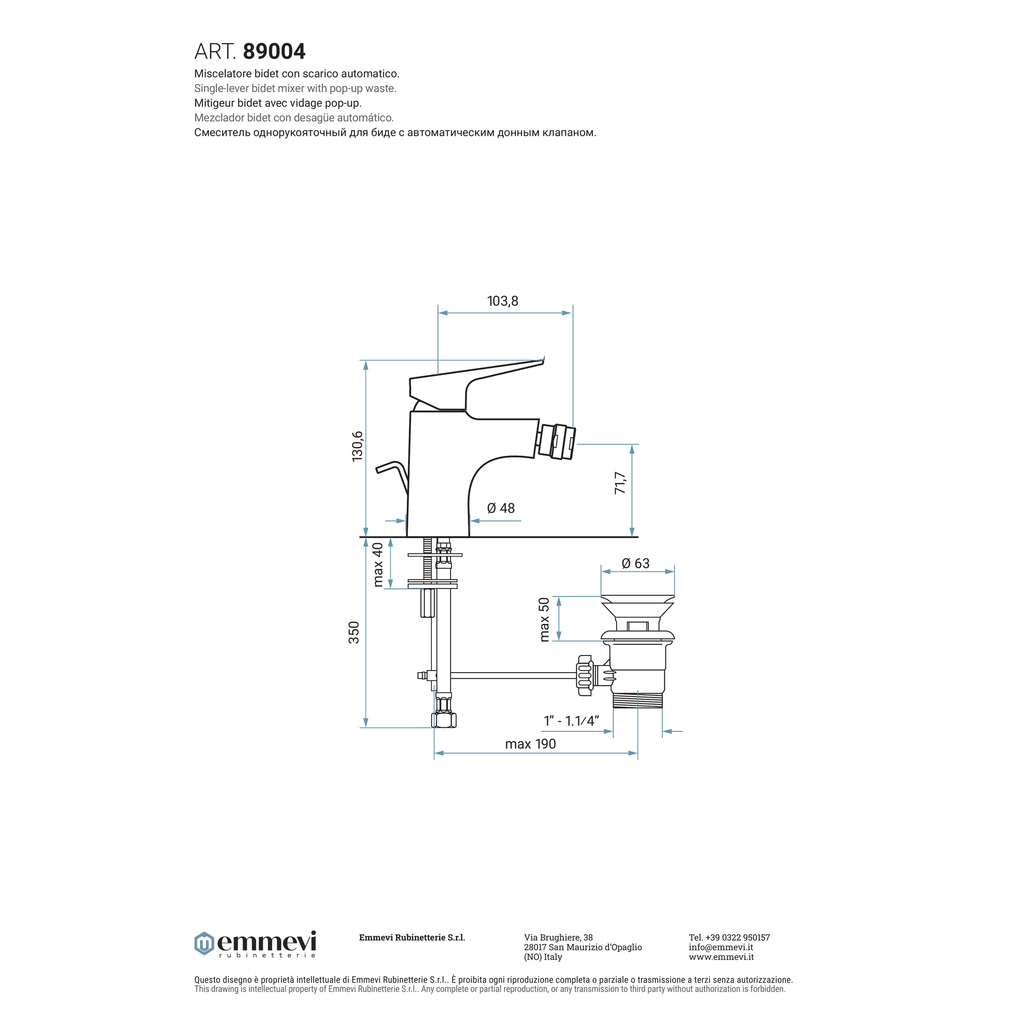 Miscelatore bidet con scarico automatico (Cod. 89004) - Emmevi Nicla