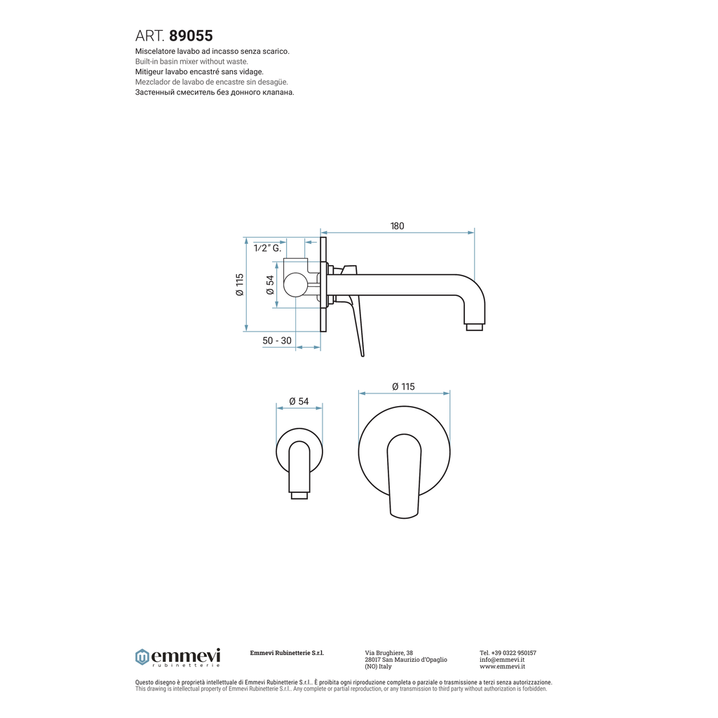 Miscelatore lavabo ad incasso senza scarico (Cod. 89055) - Emmevi Nicla