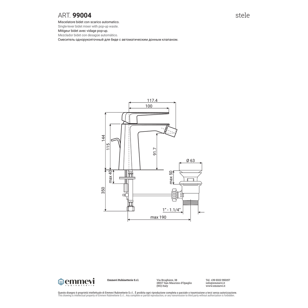 Miscelatore bidet con scarico automatico (Cod. 99004) - Emmevi Stele
