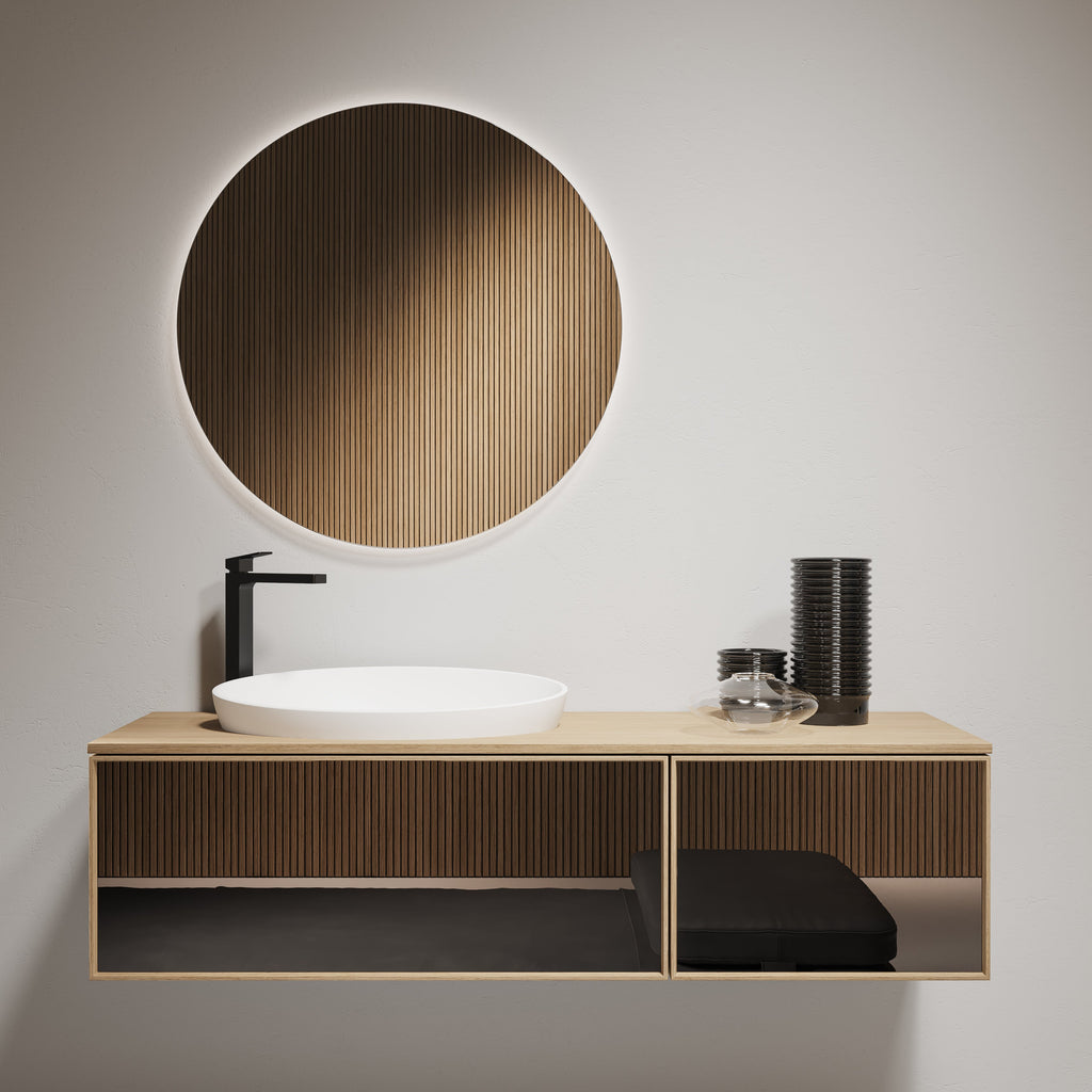Mobile Lavabo Sospeso in Rovere con Pensile D13 H 35 x L 90+50 - Mobiltesino