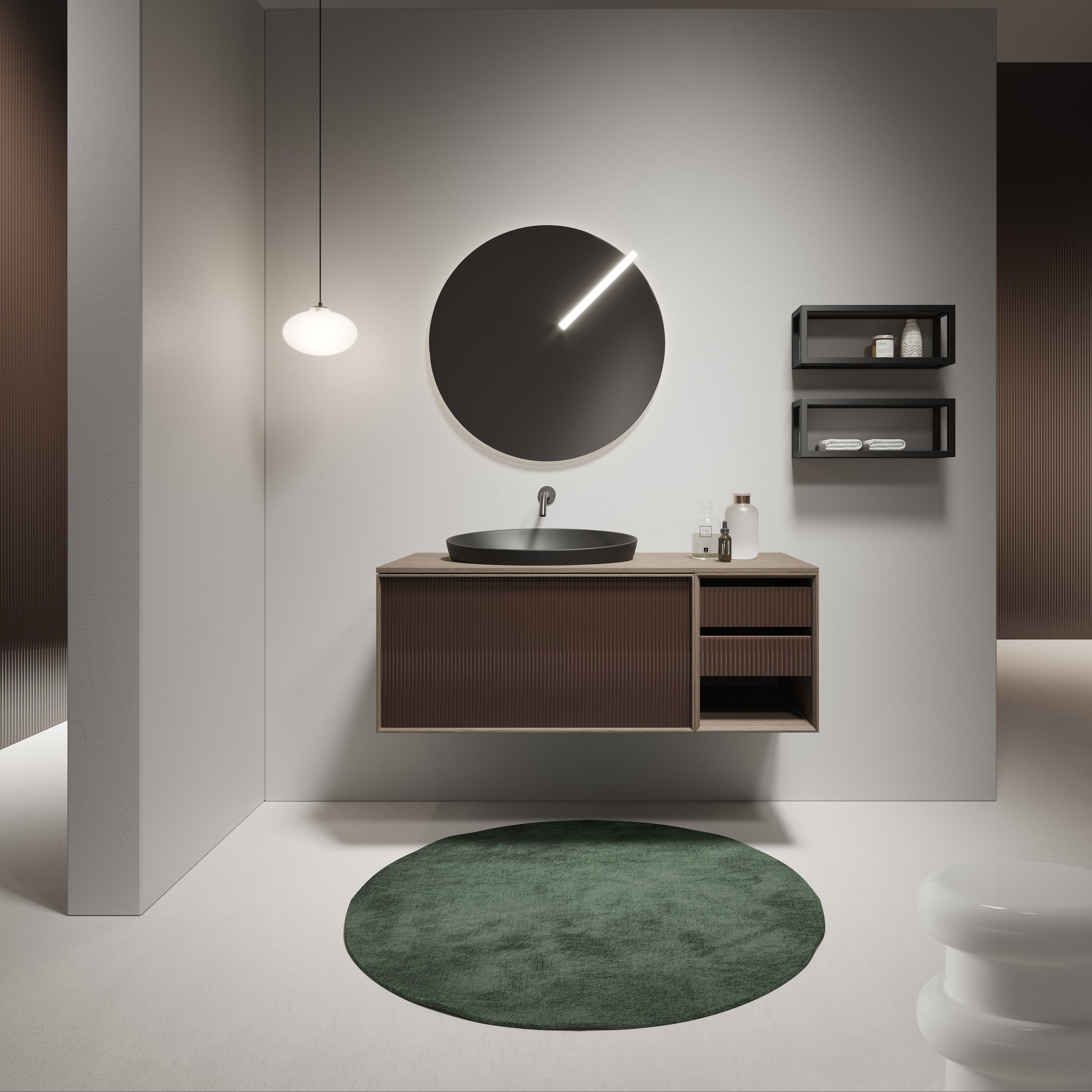Mobile Lavabo Sospeso in Rovere con Lavabo Integrato D15 H 45 x L 90+35 - Mobiltesino