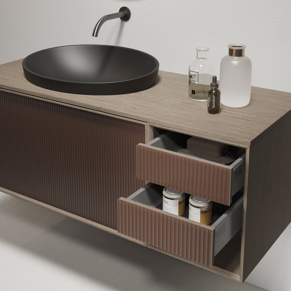 Mobile Lavabo Sospeso in Rovere con Lavabo Integrato D15 H 45 x L 90+35 - Mobiltesino