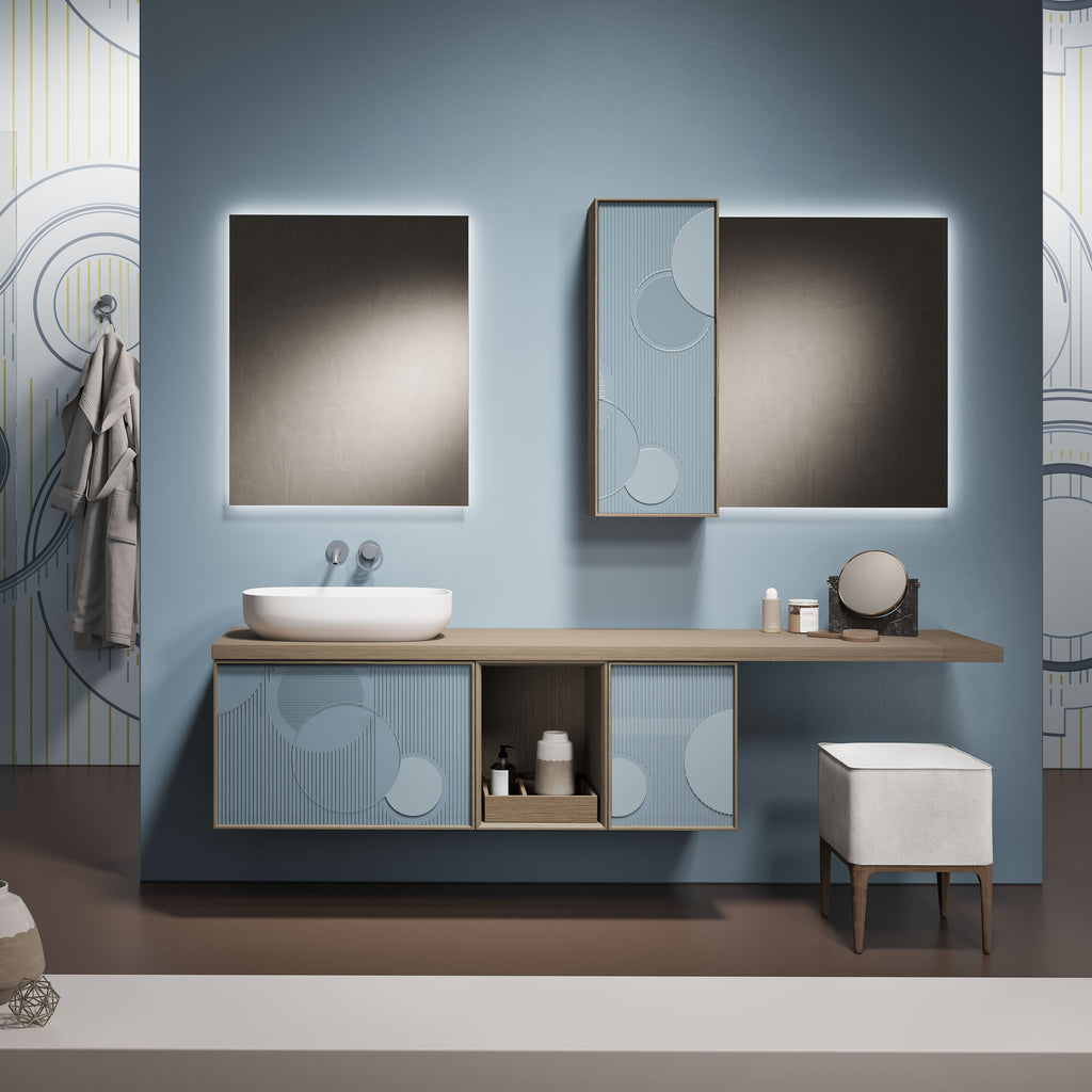 Mobile Lavabo Sospeso D34 in Rovere Sand e Vetro L 210 cm - Capsule Collection