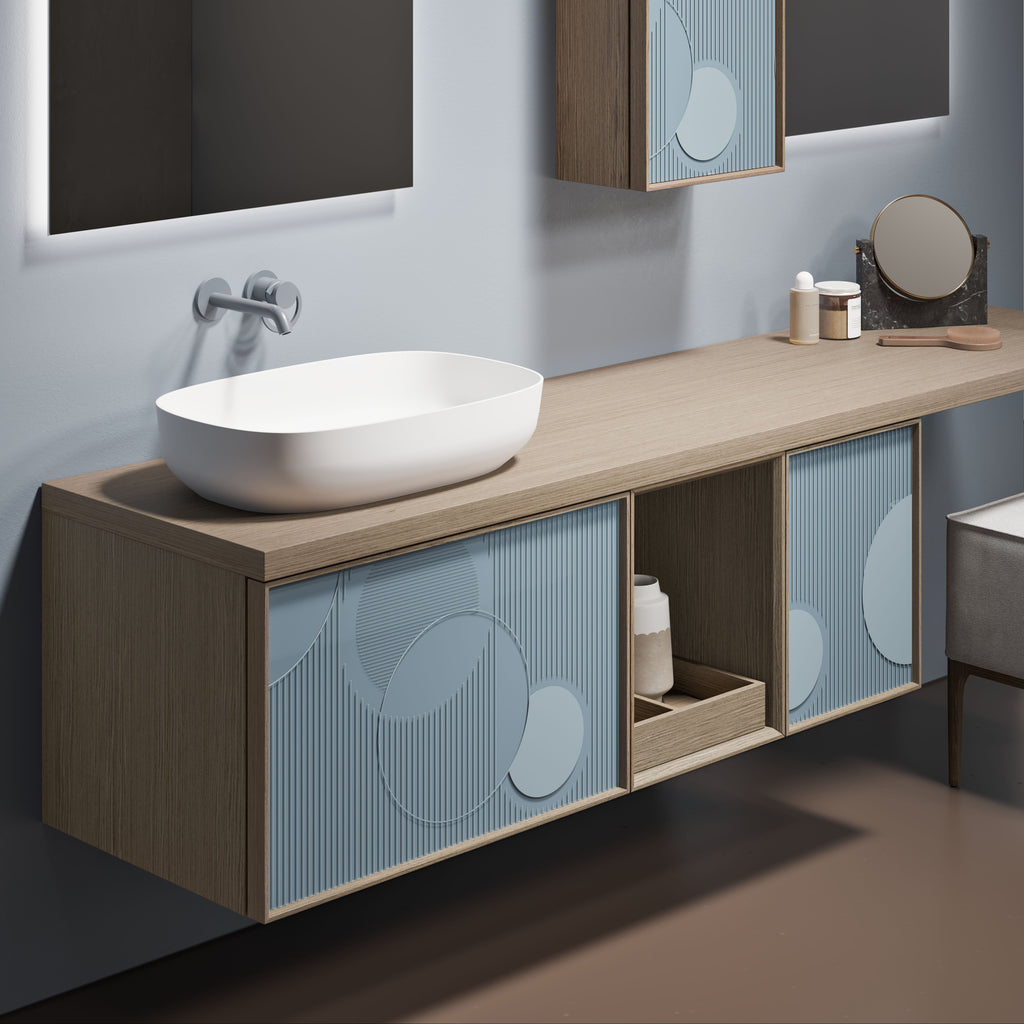 Mobile Lavabo Sospeso D34 in Rovere Sand e Vetro L 210 cm - Capsule Collection
