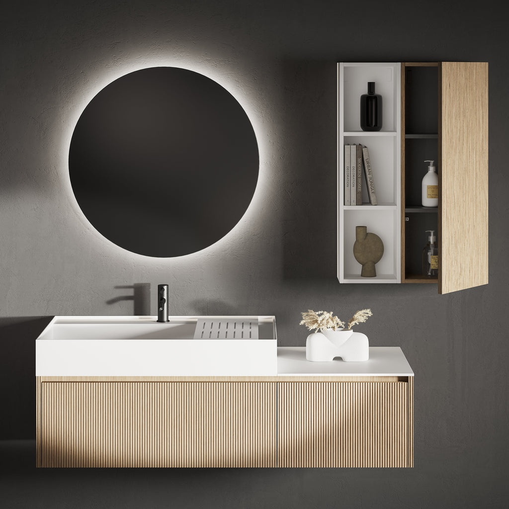 Mobile Lavabo Sospeso in Rovere con Lavabo Integrato M17 H 35+14 L 90+50 - Mobiltesino