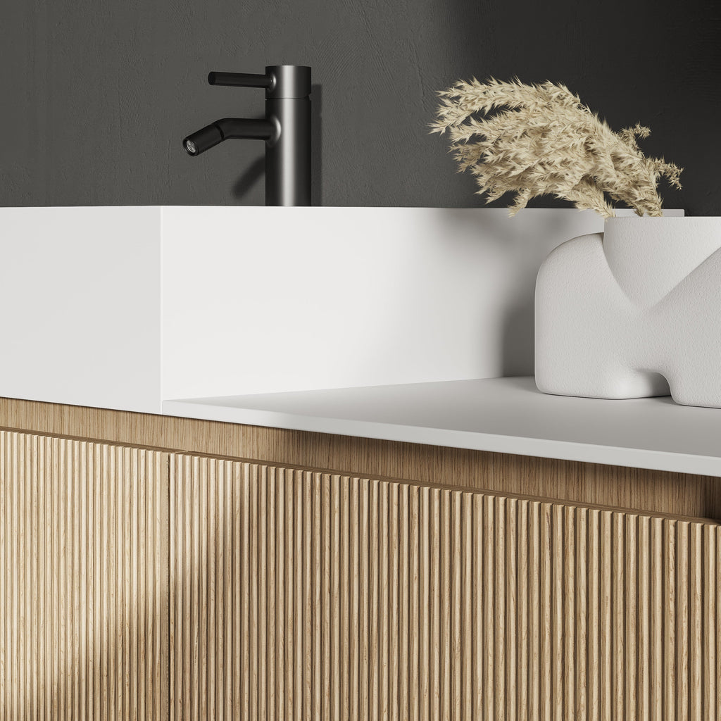 Mobile Lavabo Sospeso in Rovere con Lavabo Integrato M17 H 35+14 L 90+50 - Mobiltesino