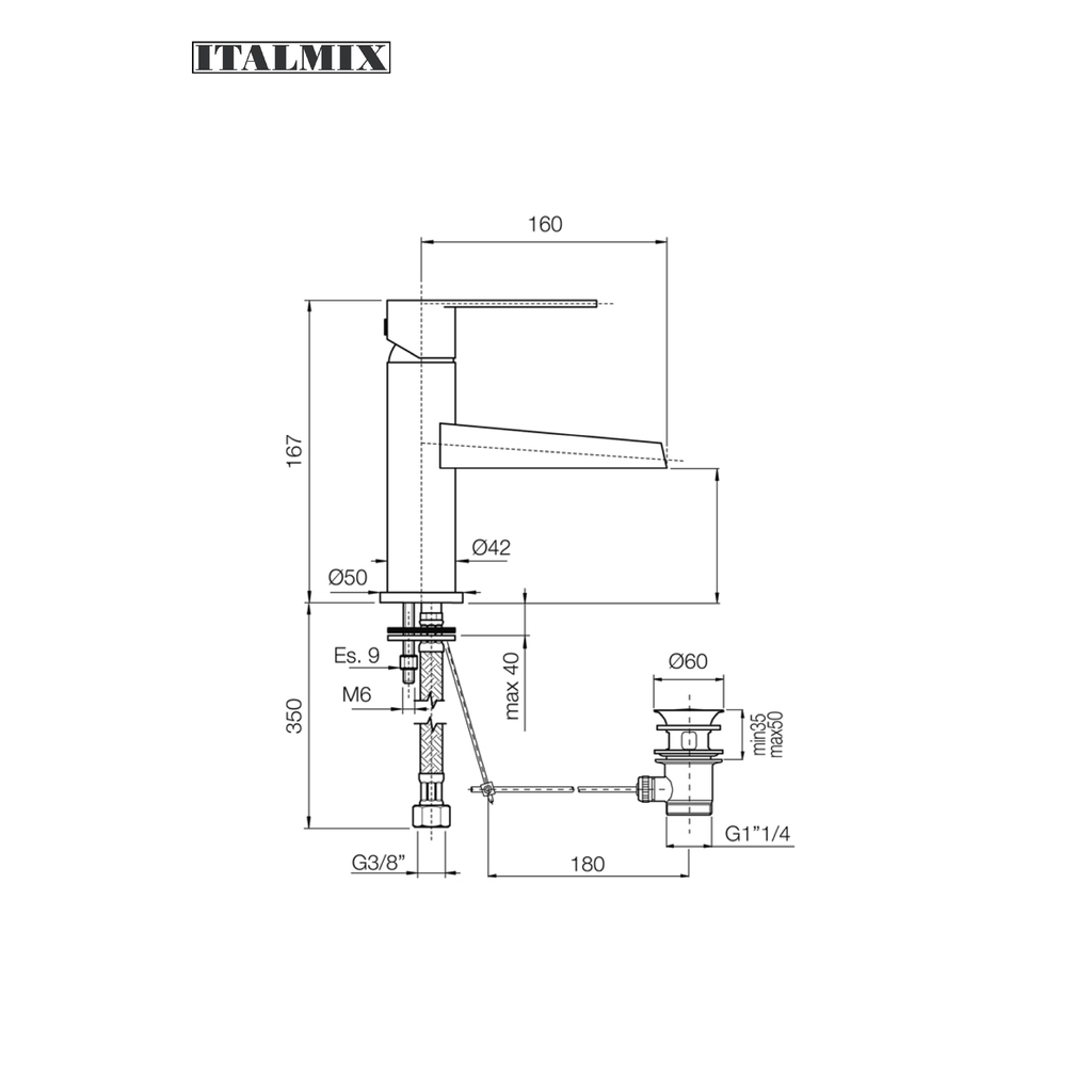 Miscelatore monocomando lavabo a cascata con scarico automatico cromo (Cod. NI0200) - Italmix Niagara