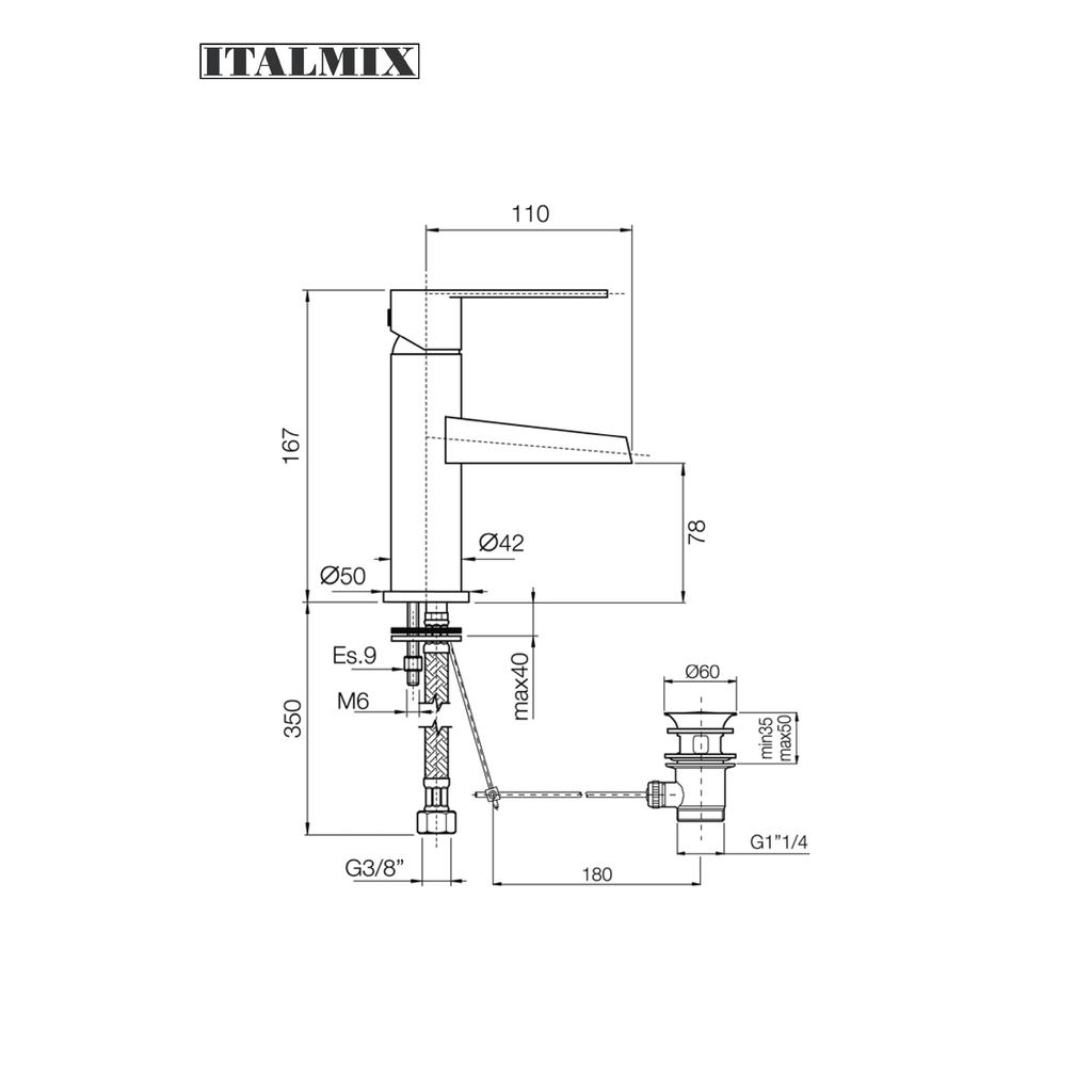 Miscelatore monocomando bidet a cascata con scarico aut cromo (Cod. NI0300) - Italmix Niagara