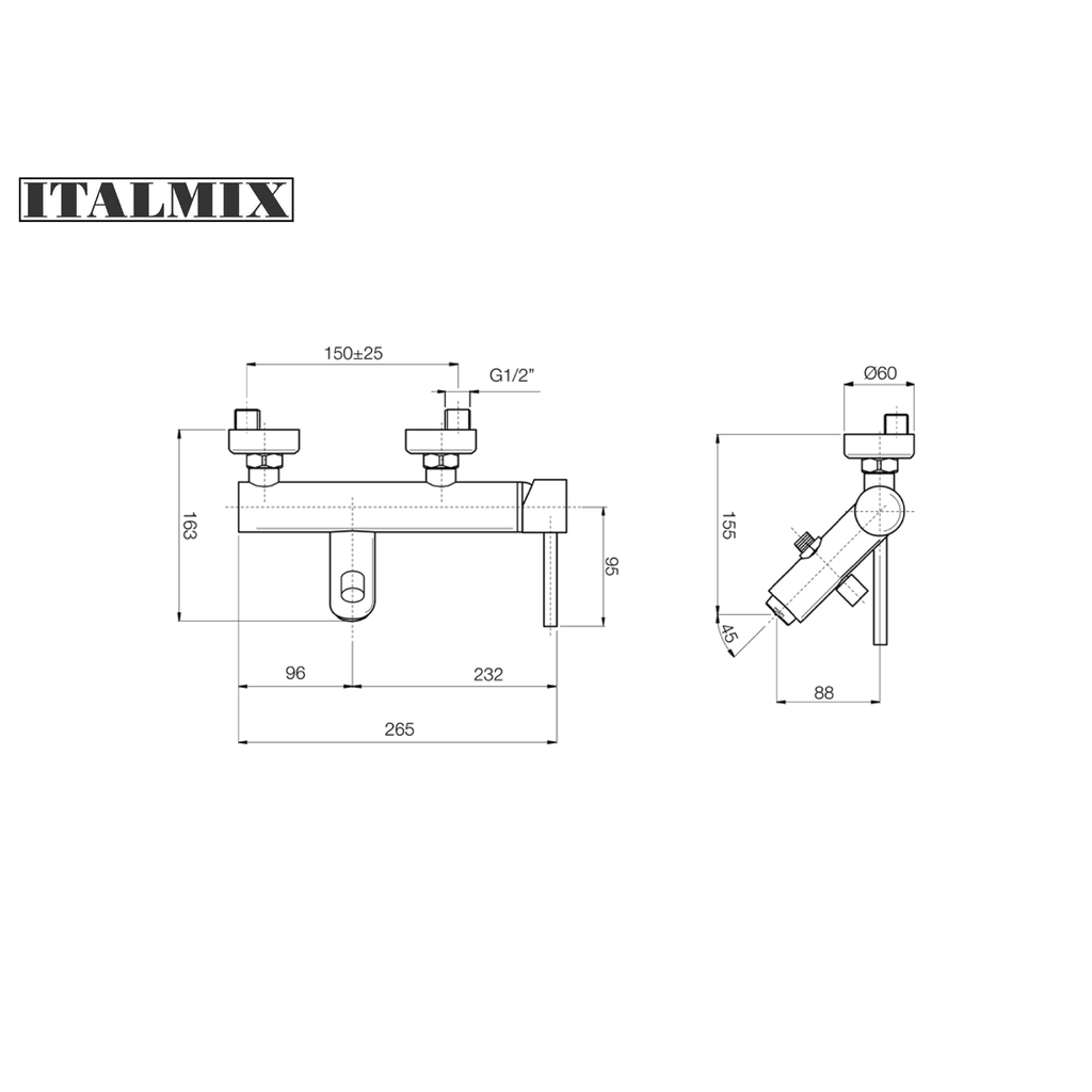 Miscelatore monocomando vasca esterno con set doccia cromo (Cod. ON0101) - Italmix Onda